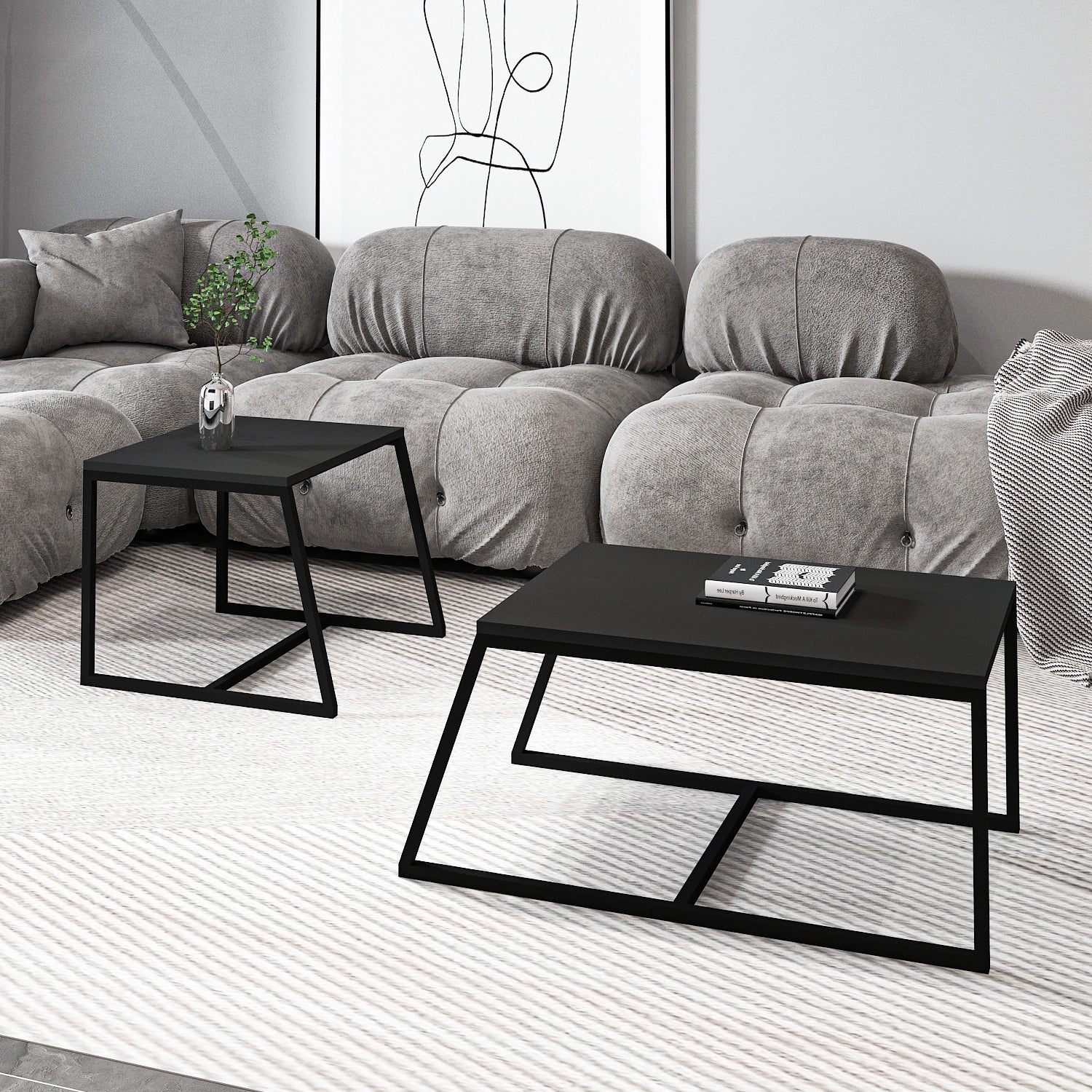 Couchtisch 2er Set Between Anthrazit mit Metall Füße