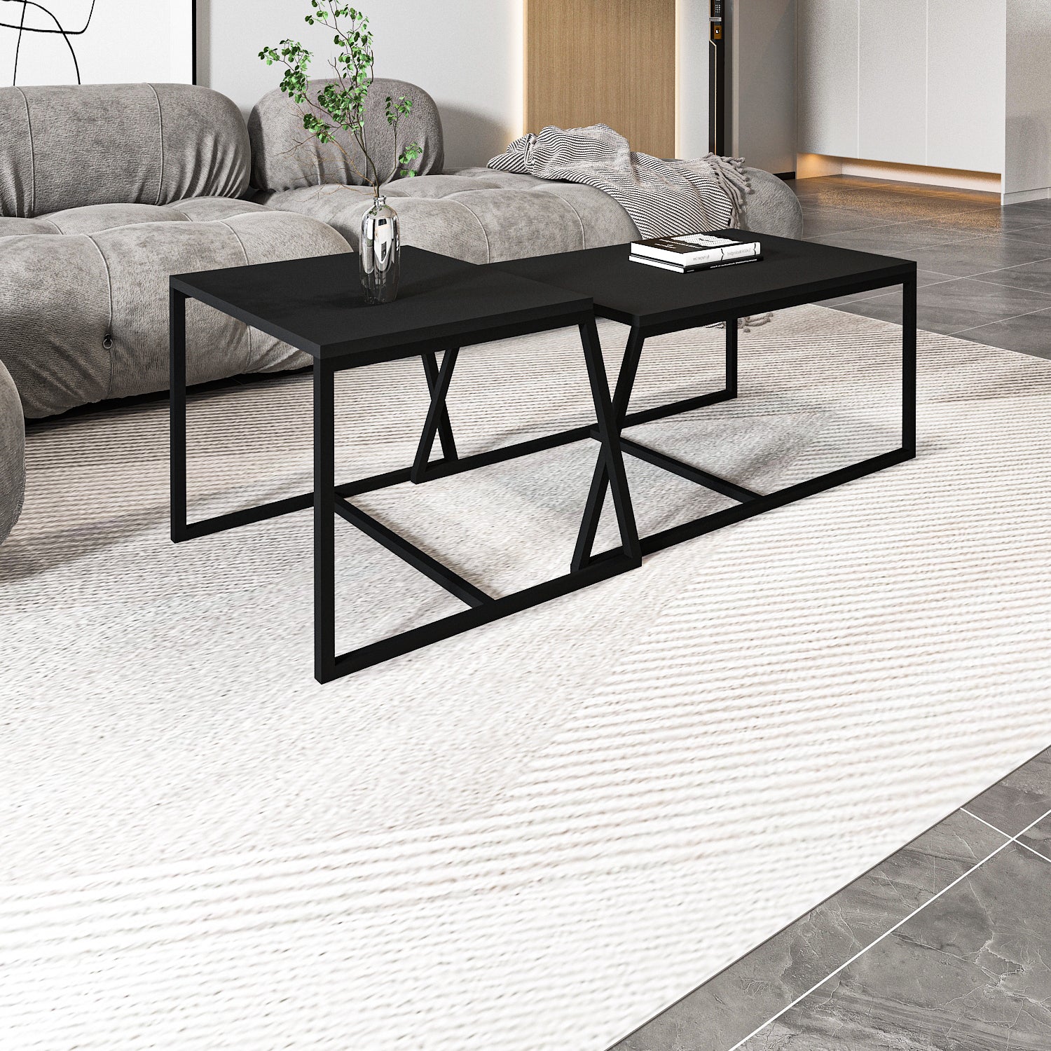 Couchtisch 2er Set Between Anthrazit mit Metall Füße