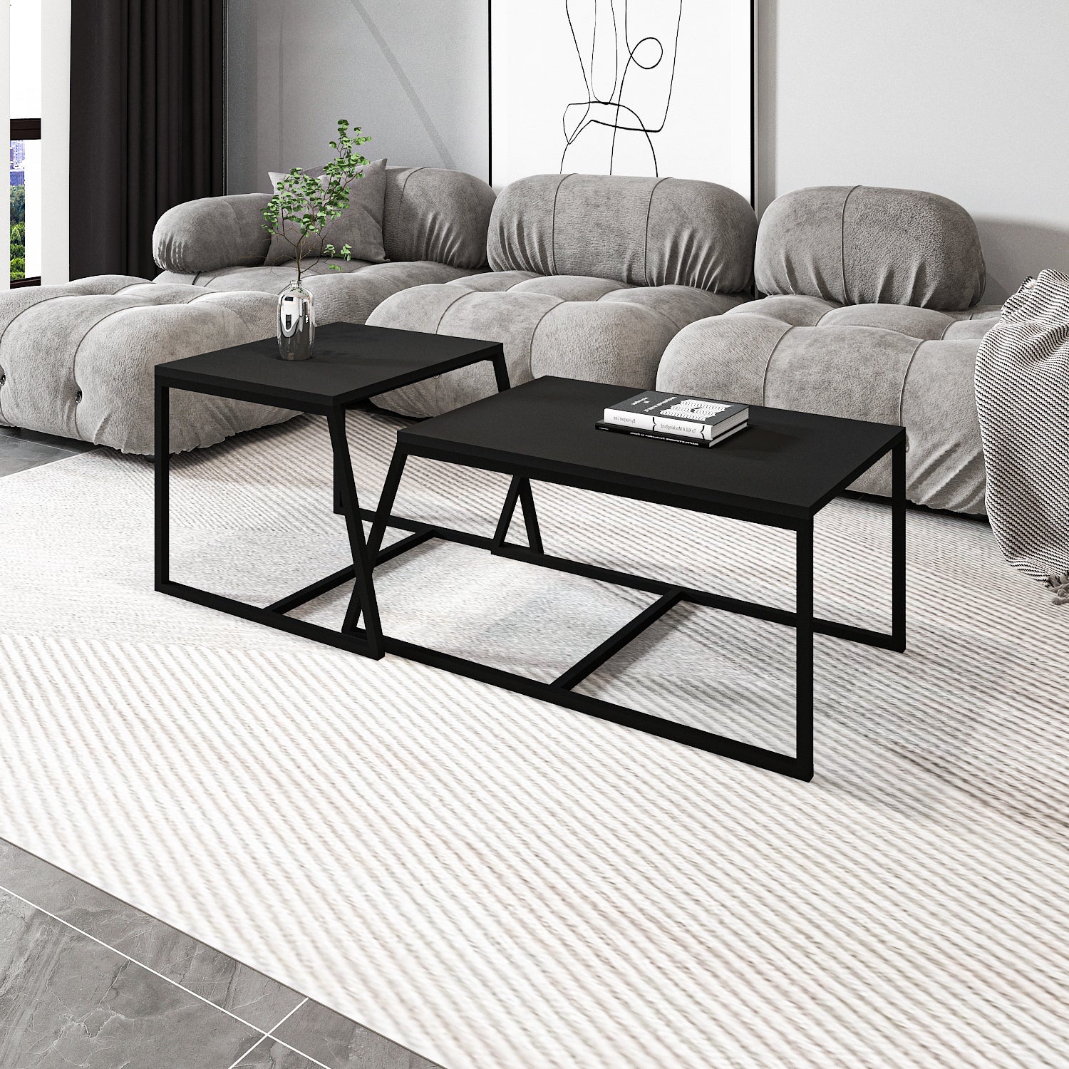 Couchtisch 2er Set Between Anthrazit mit Metall Füße