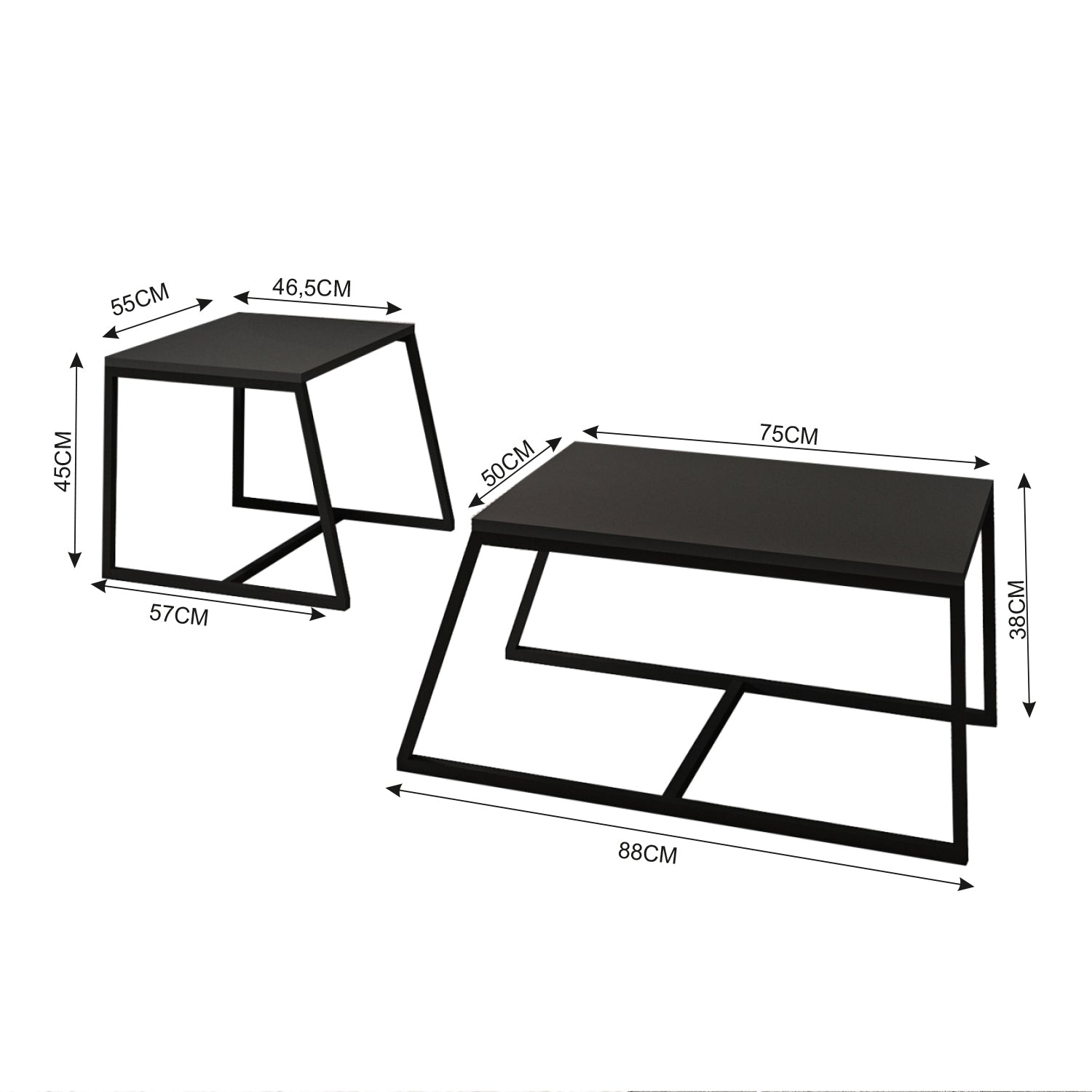 Couchtisch 2er Set Between Anthrazit mit Metall Füße