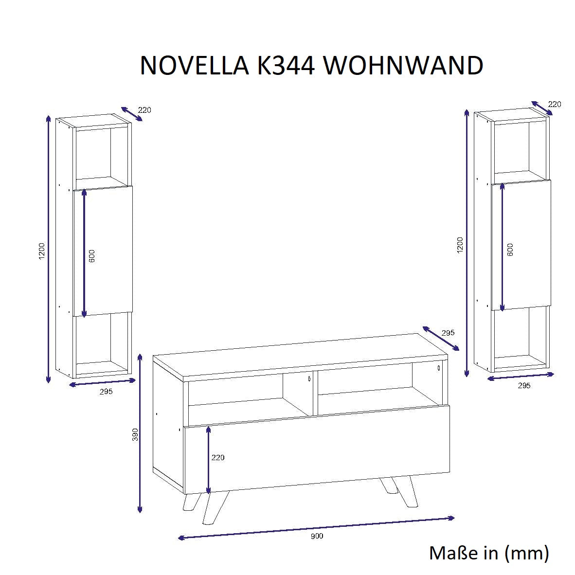 Wohnwand Novella K344 Weiß Walnuss