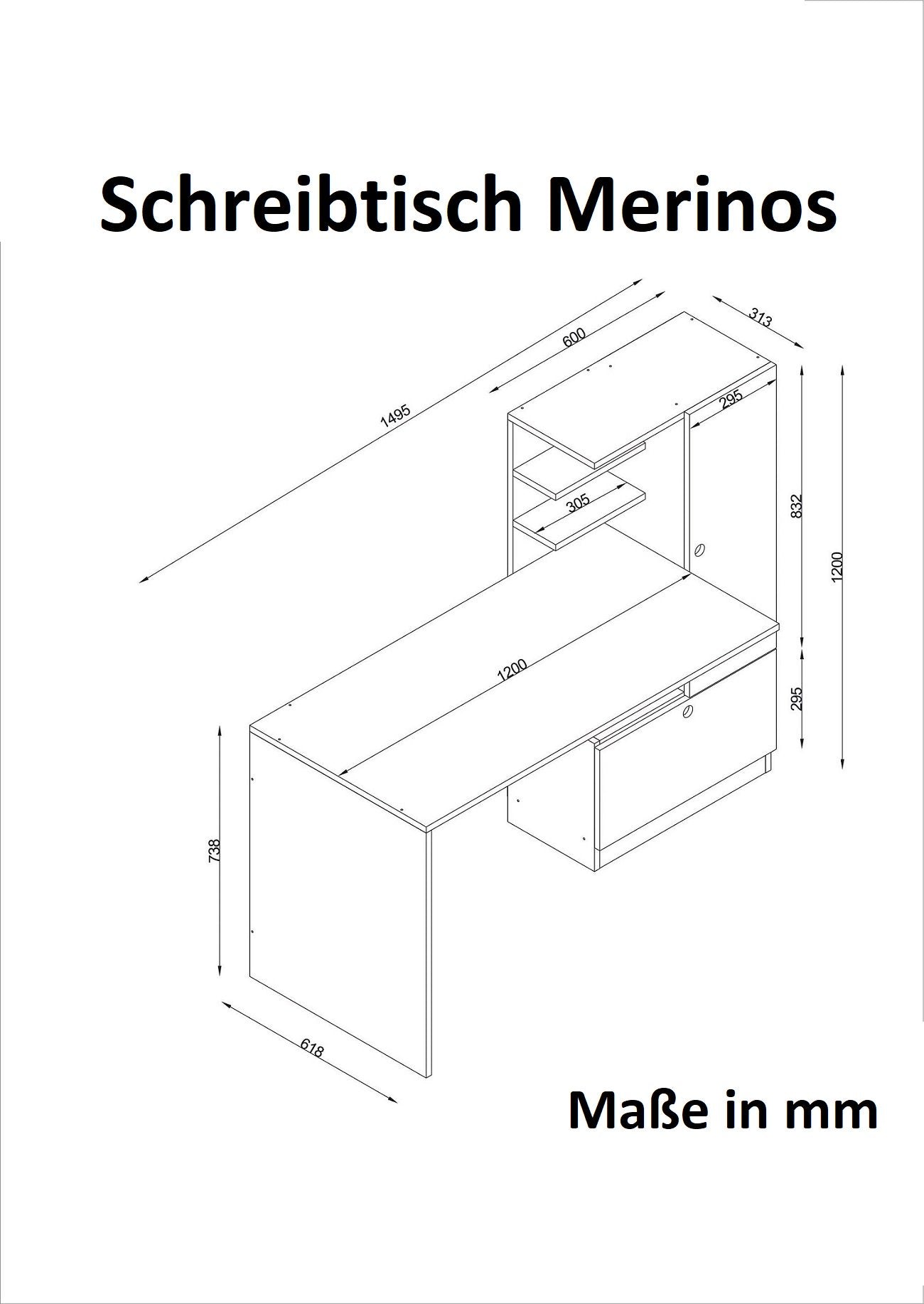 Schreibtisch Merinos Weiß Walnuss