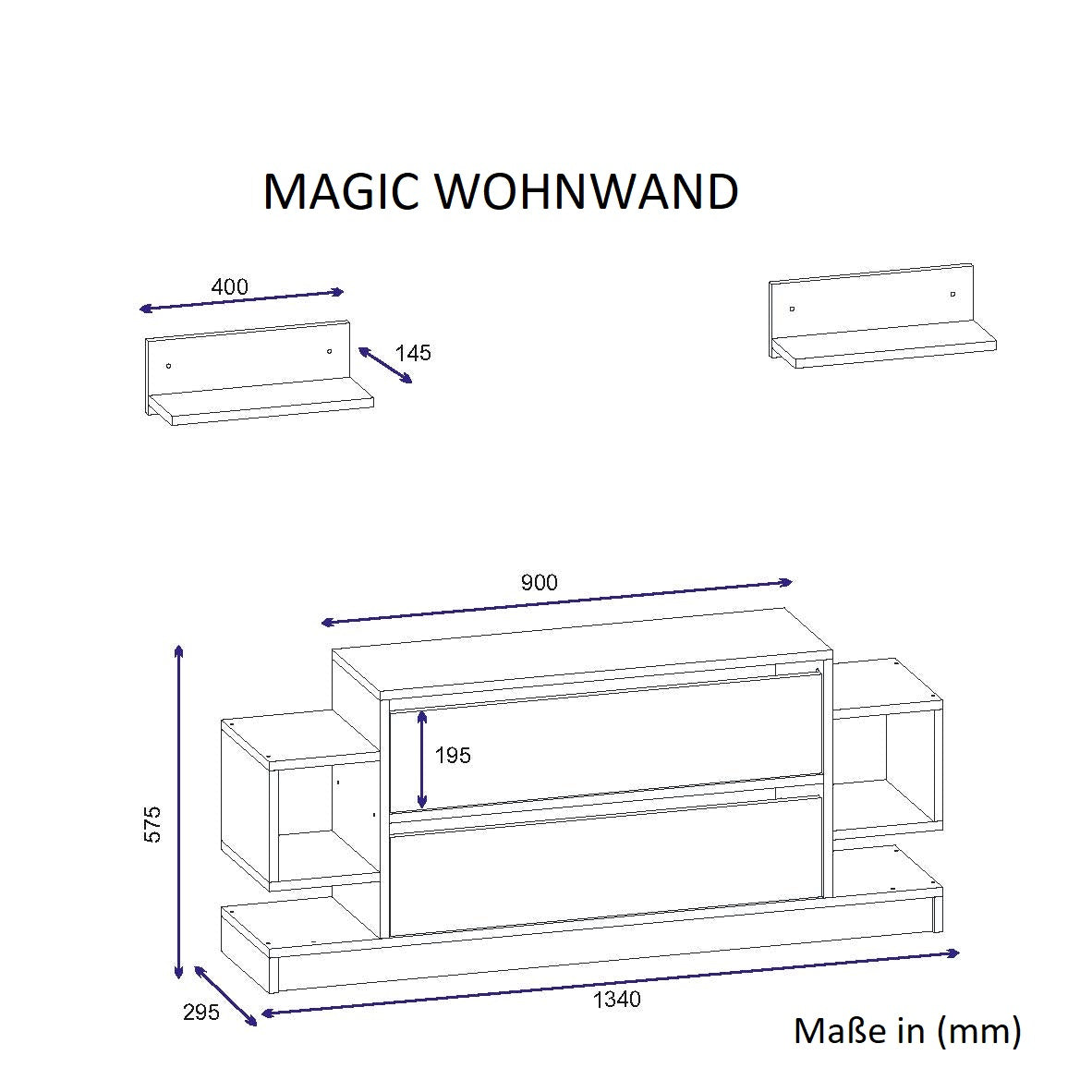 Wohnwand Magic Weiß Walnuss