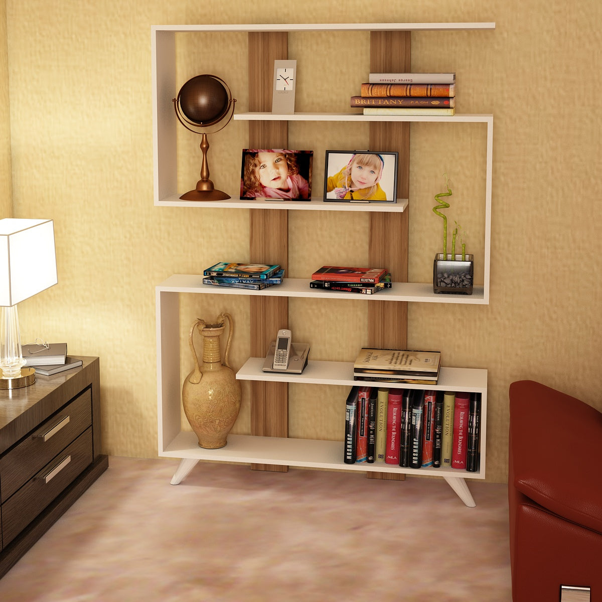 Bücherregal Rain Weiß Walnuss