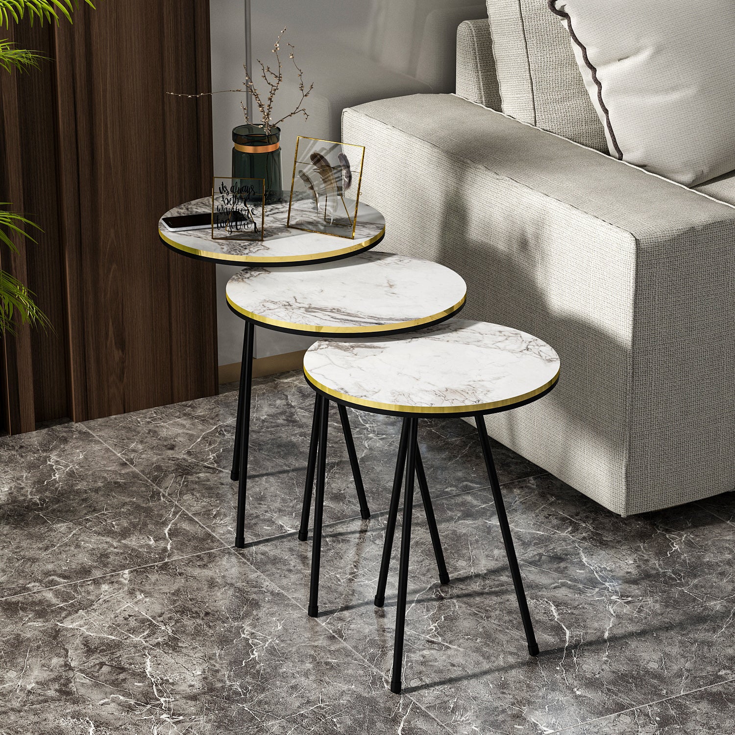 Beistelltisch 3 er Set Marmoroptik Weiß 21786245