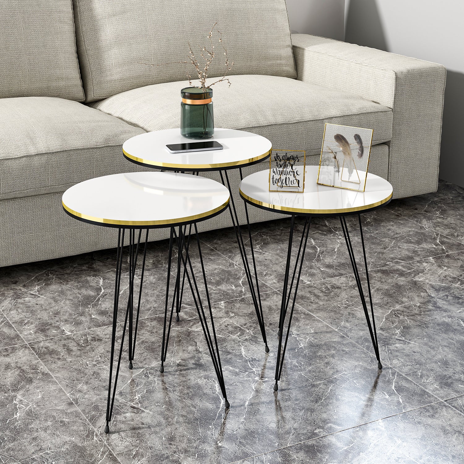 Beistelltisch 3 er Set Weiß 21216283