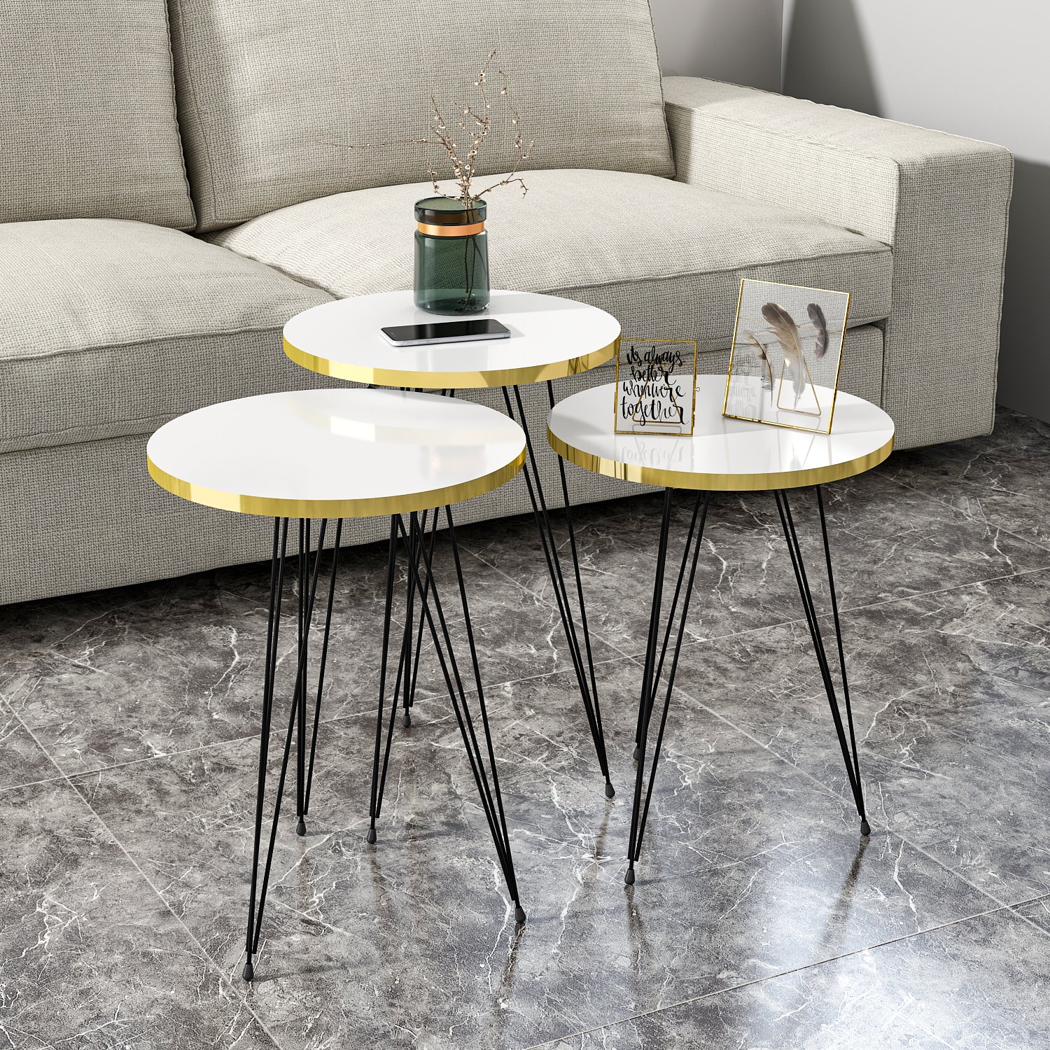 Beistelltisch 3 er Set Weiß 21256290