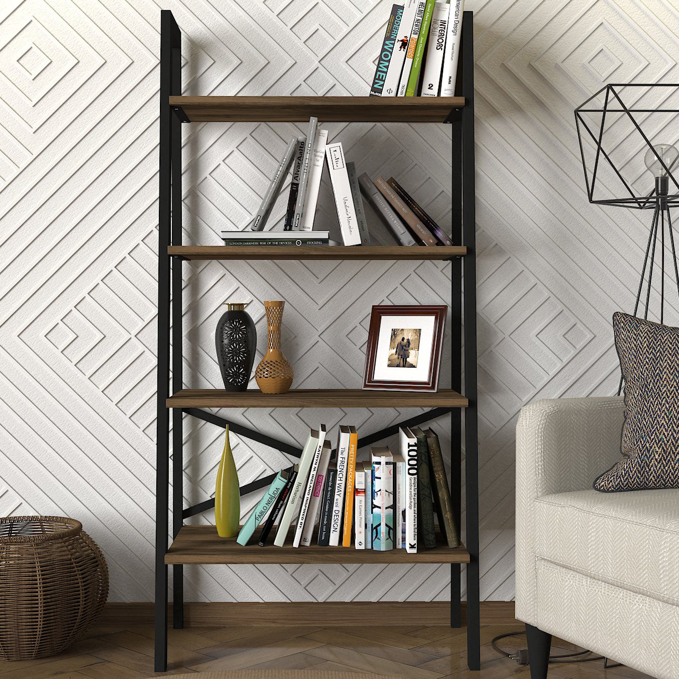 Bücherregal Mistral mit Metallrahmen Walnuss