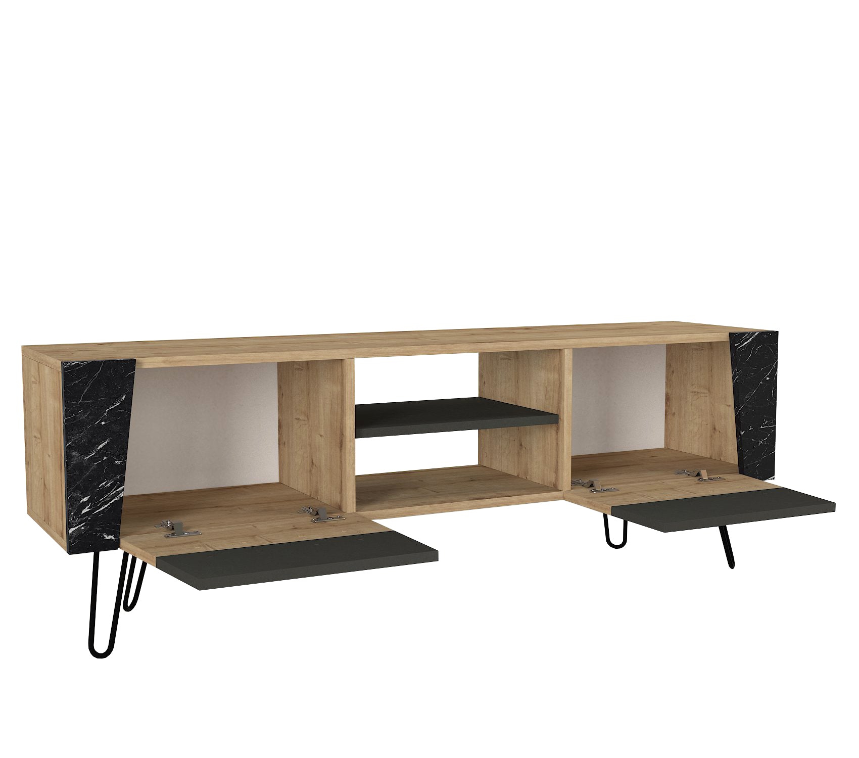 TV Lowboard Fanten mit Metallfüße Safir Marmor Anthrazit