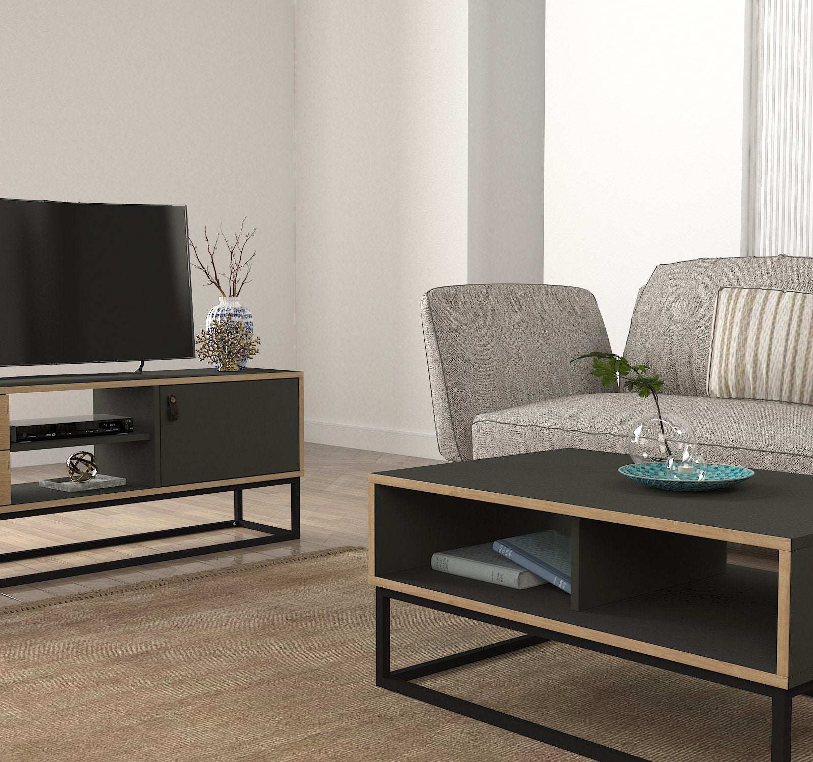 Couchtisch Dolores mit Metallfüßen Anthrazit Safir