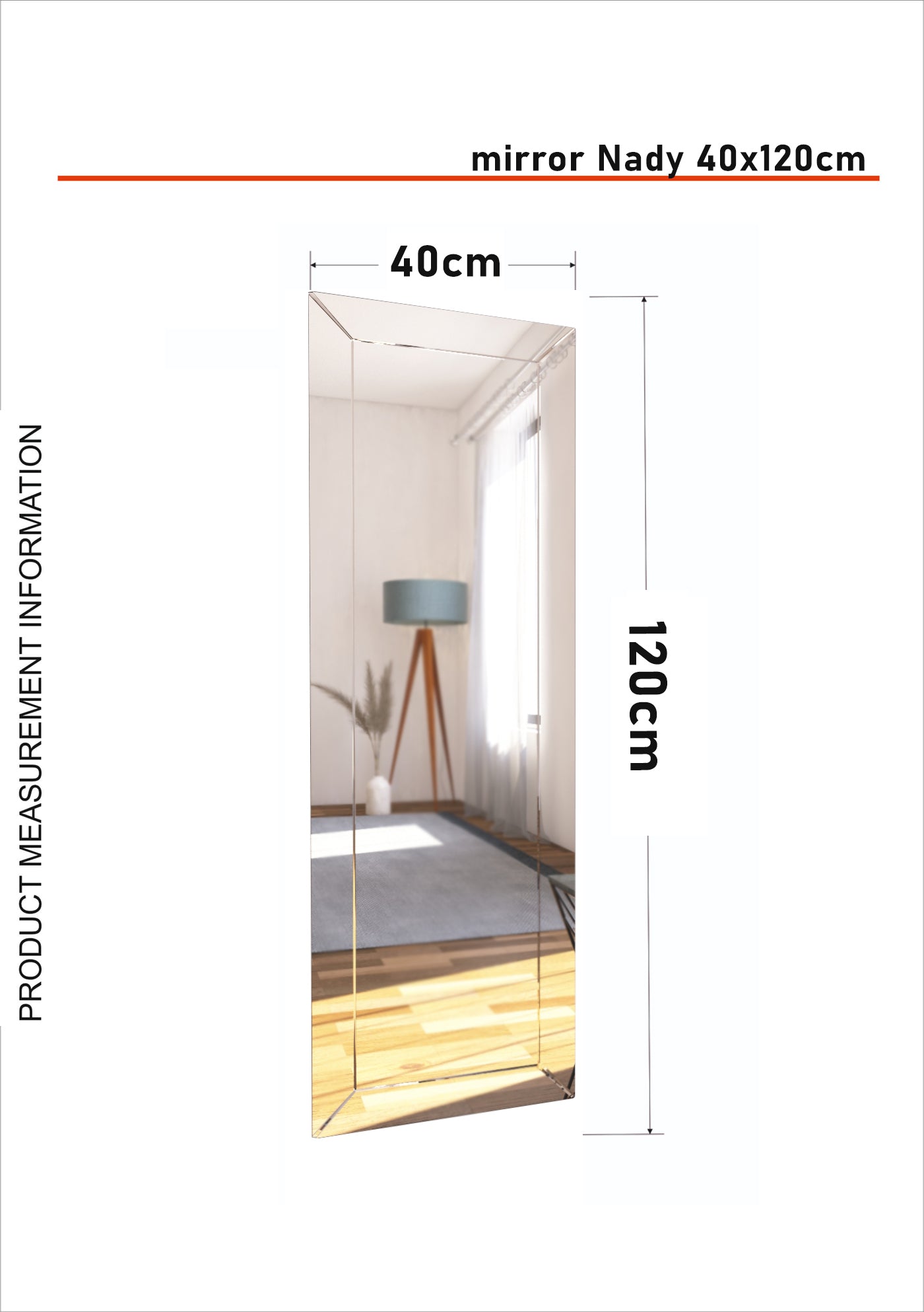 Wandspiegel Rechteck Design Modern Transparent 120 cm x 40 cm