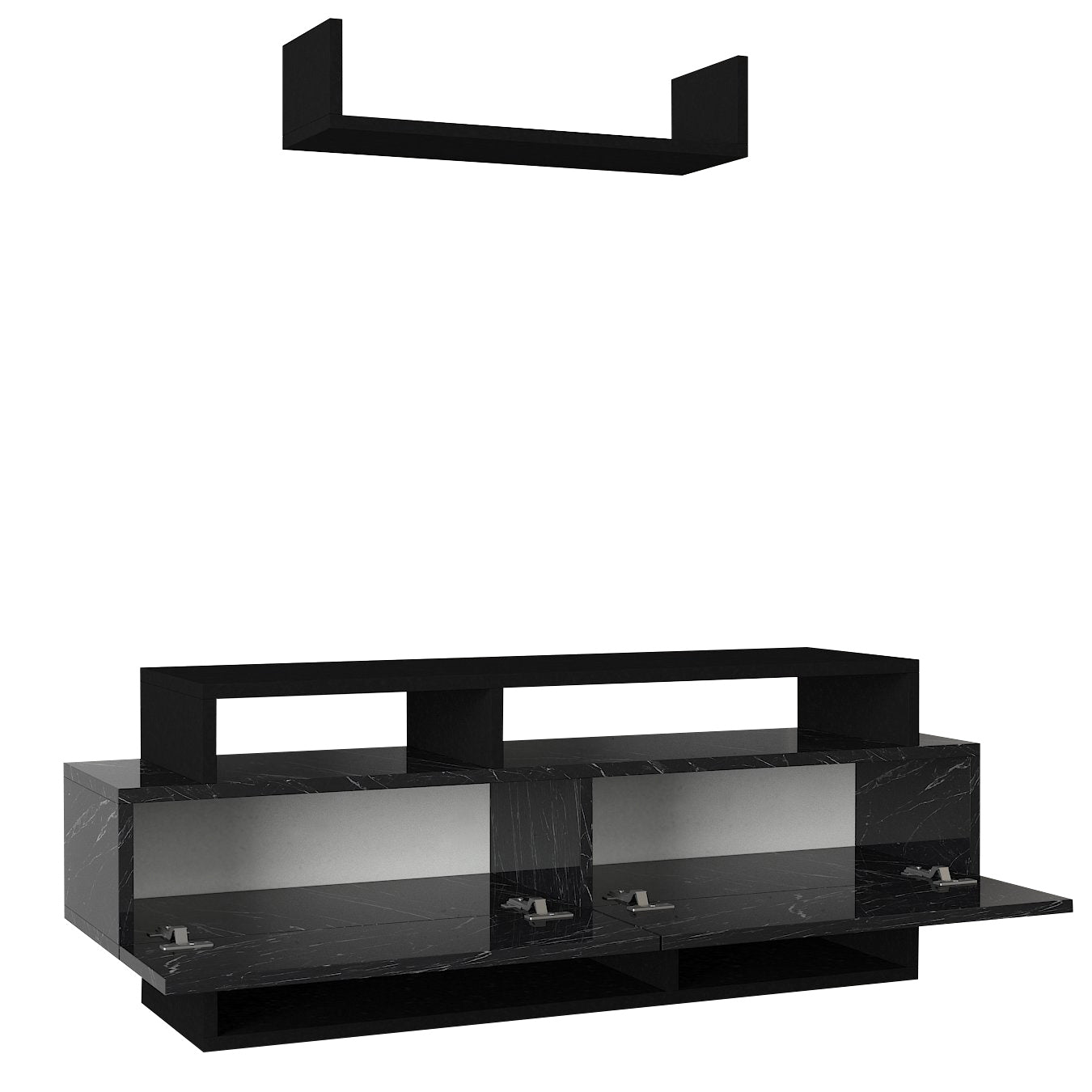 Wohnwand Rabel Schwarz - Marmor ( Marmor Optik )