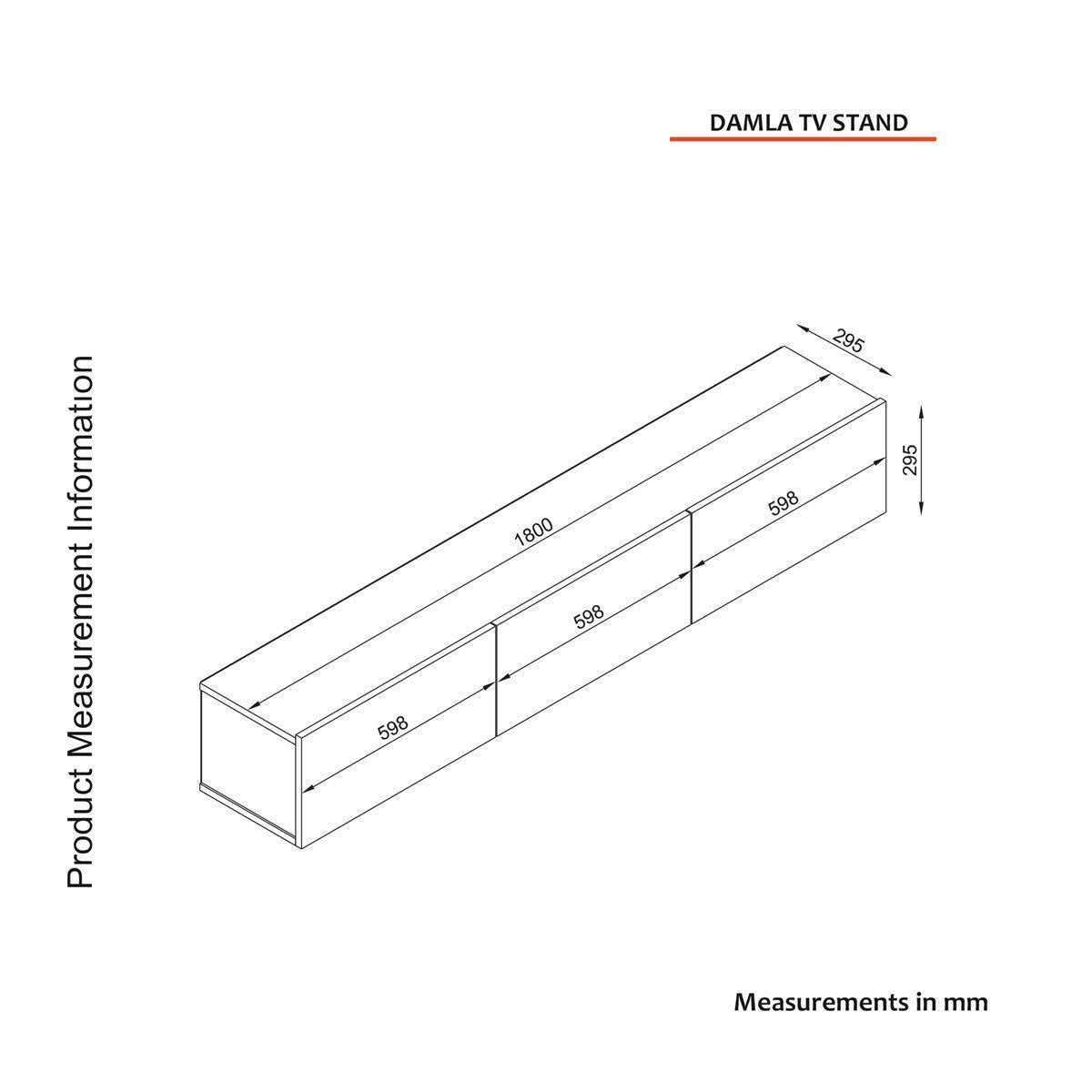 TV Lowboard Hängend Damla Schwarz Marmoroptik 180 cm