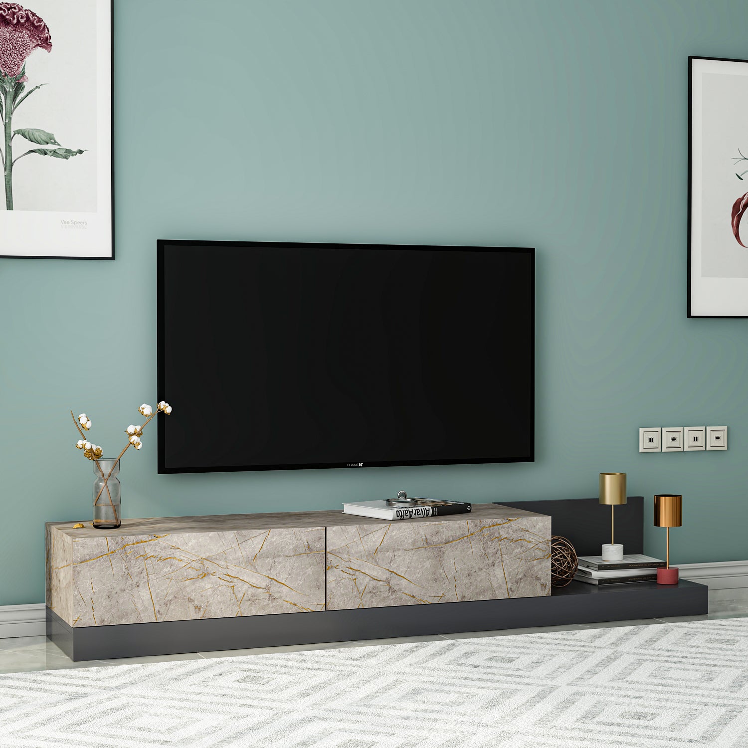 TV Lowboard Majör Anthrazit Beige (teil Marmor Optik) 9024