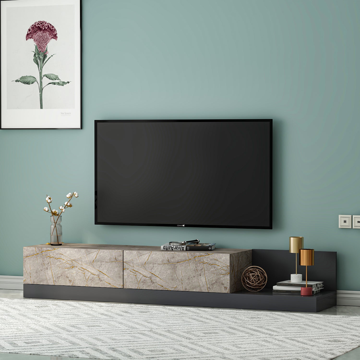 TV Lowboard Majör Anthrazit Beige (teil Marmor Optik) 9024