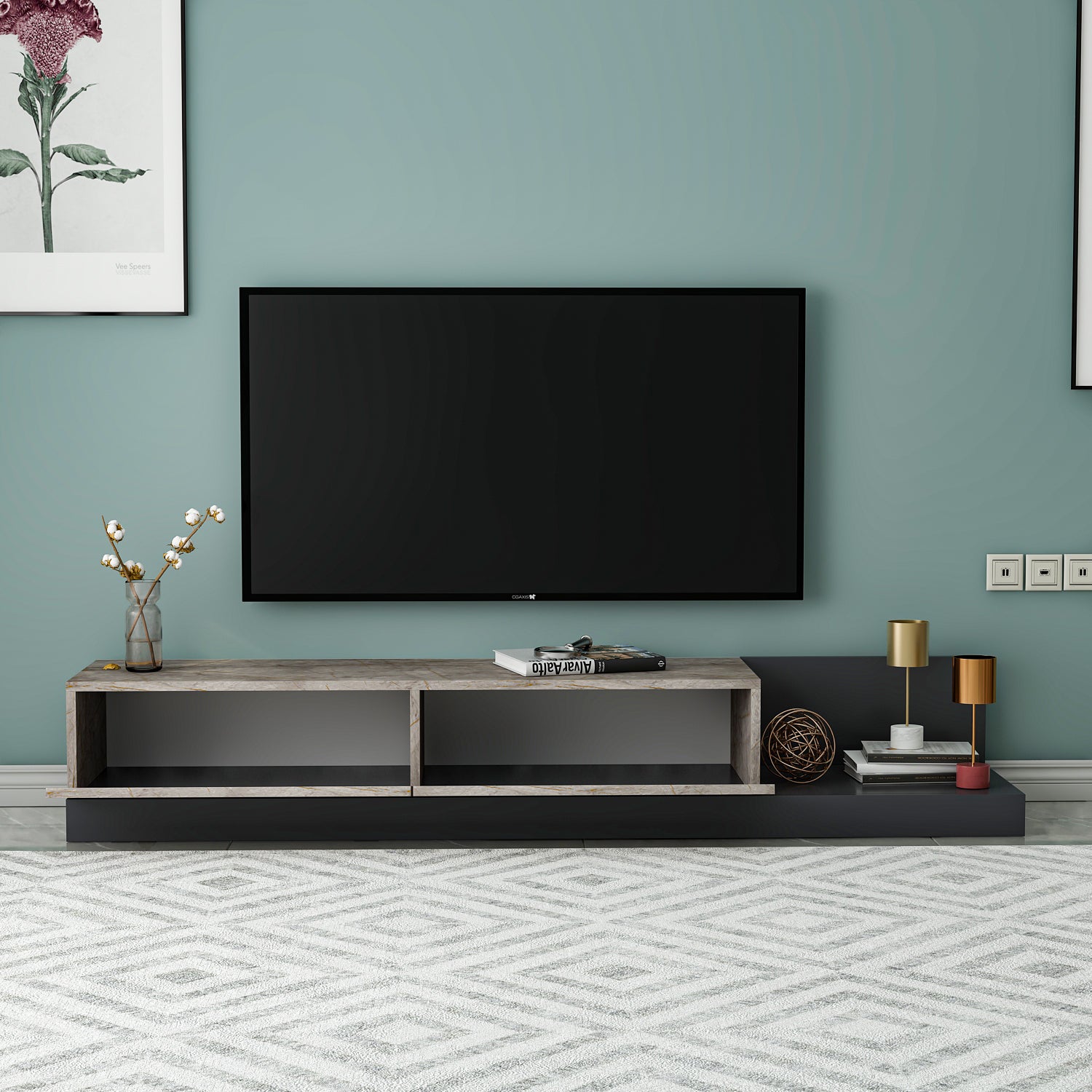TV Lowboard Majör Anthrazit Beige (teil Marmor Optik) 9024