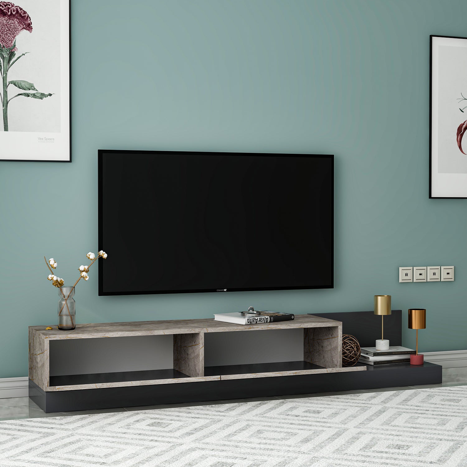 TV Lowboard Majör Anthrazit Beige (teil Marmor Optik) 9024