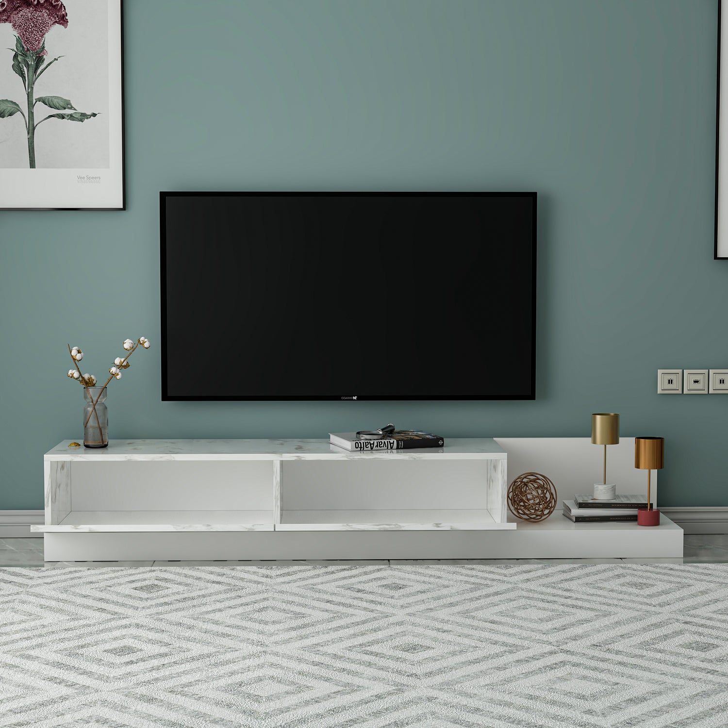 TV Lowboard Majör Weiß (teil Marmor Optik) 9031