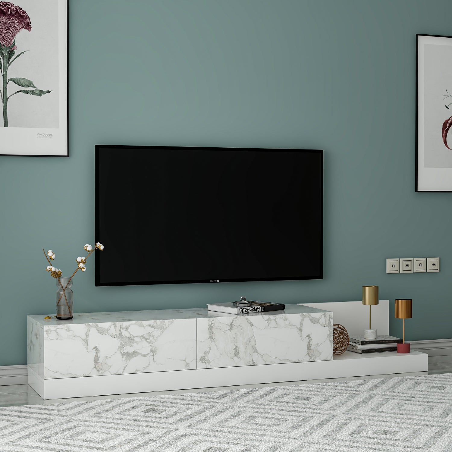 TV Lowboard Majör Weiß (teil Marmor Optik) 9031