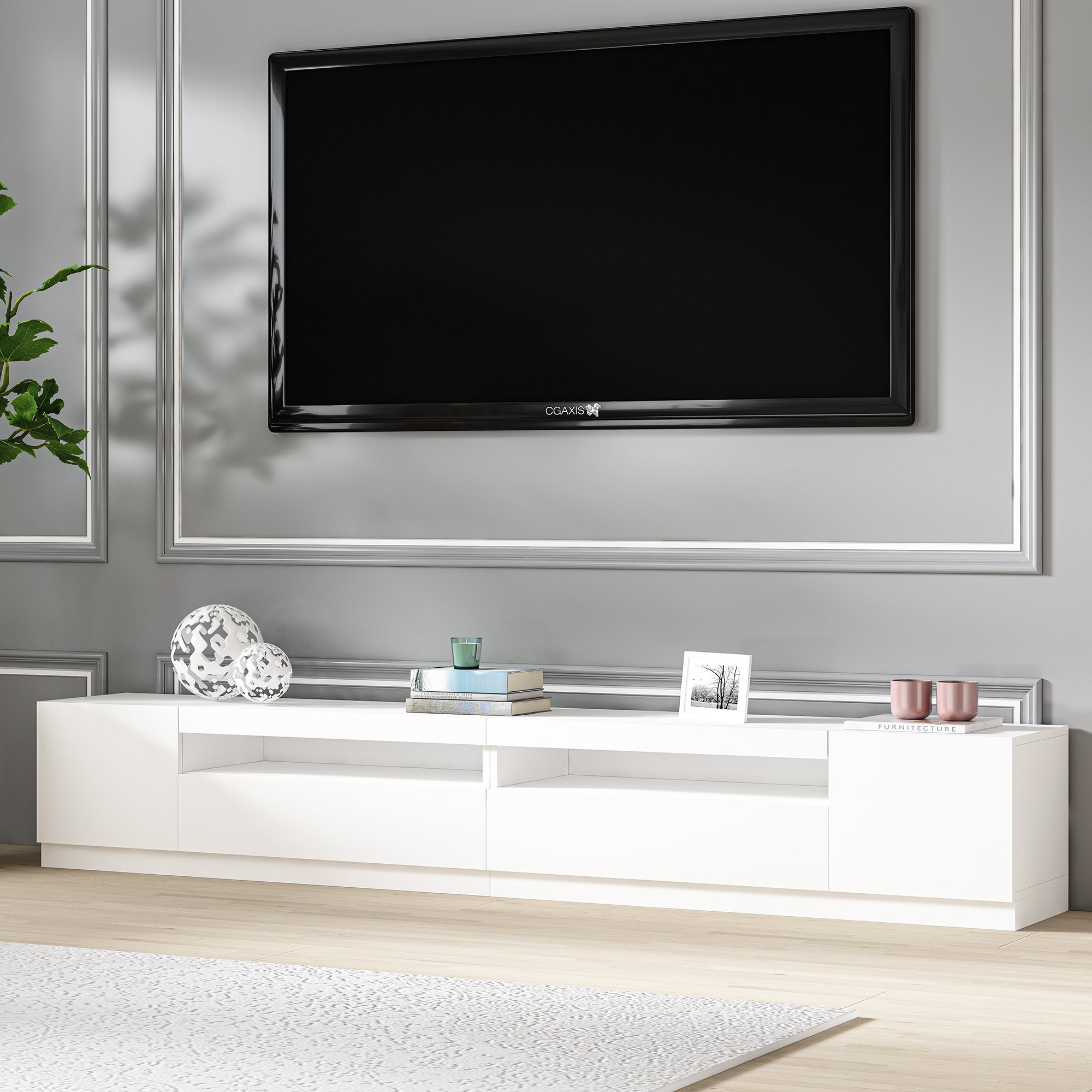 TV-Möbel mit LED-Beleuchtung Weiß Hochglanz 240 cm