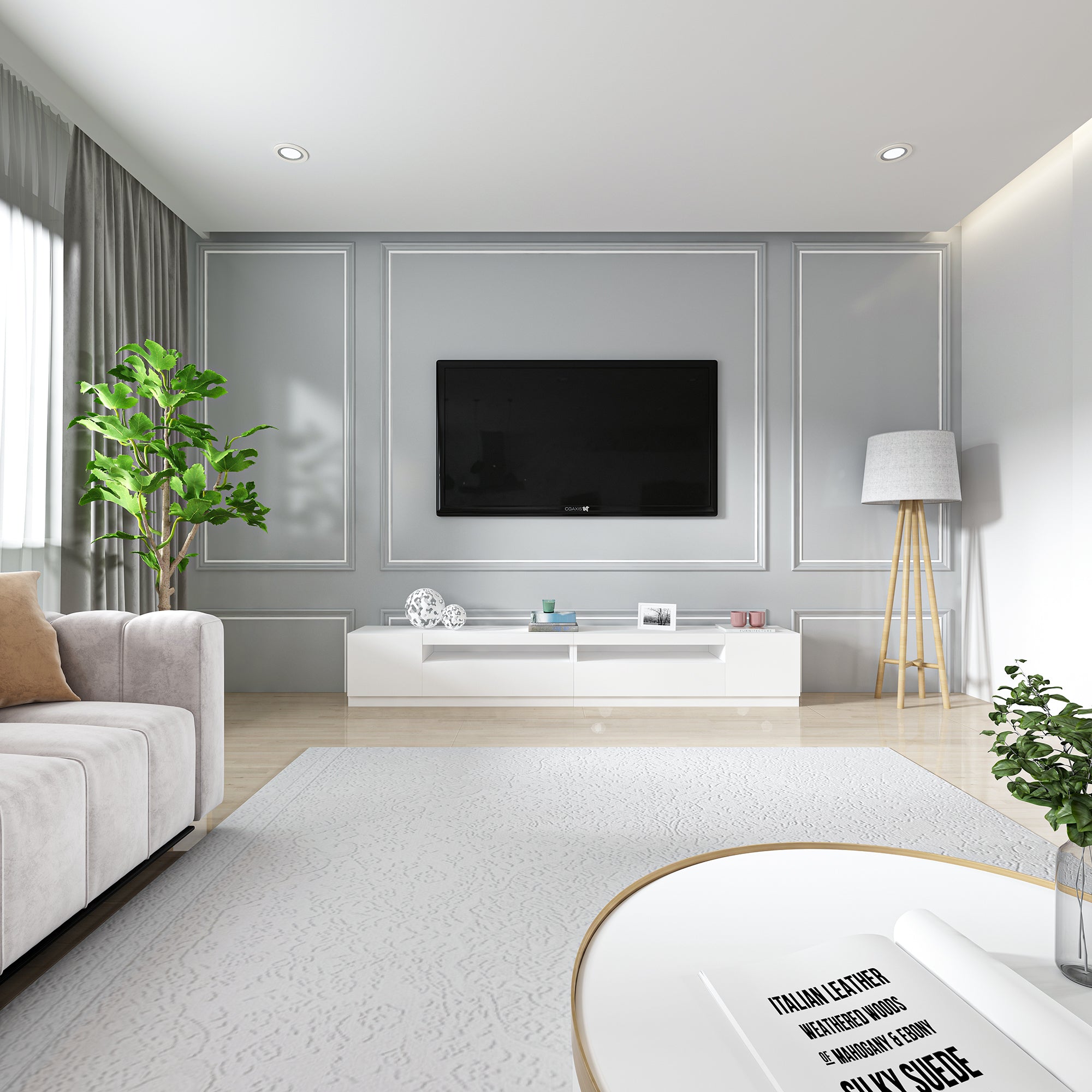 TV-Möbel mit LED-Beleuchtung Weiß Hochglanz 240 cm