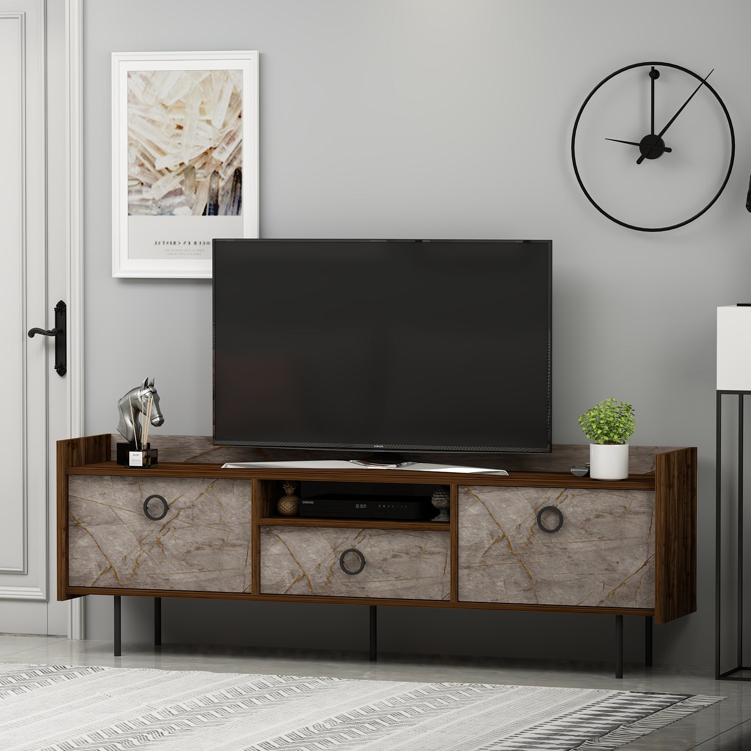 TV Lowboard Büsra Walnuss Grau 3 türig 9192