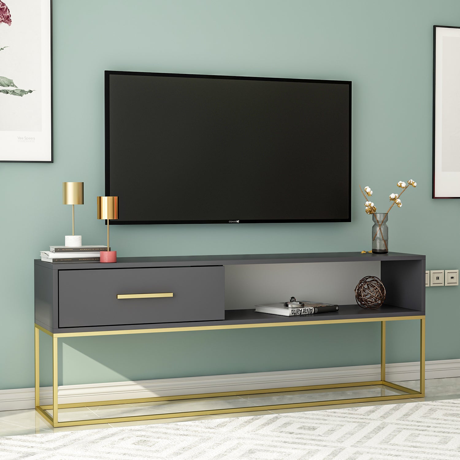 TV Lowboard Mira Anthrazit mit Metall Füße 9222