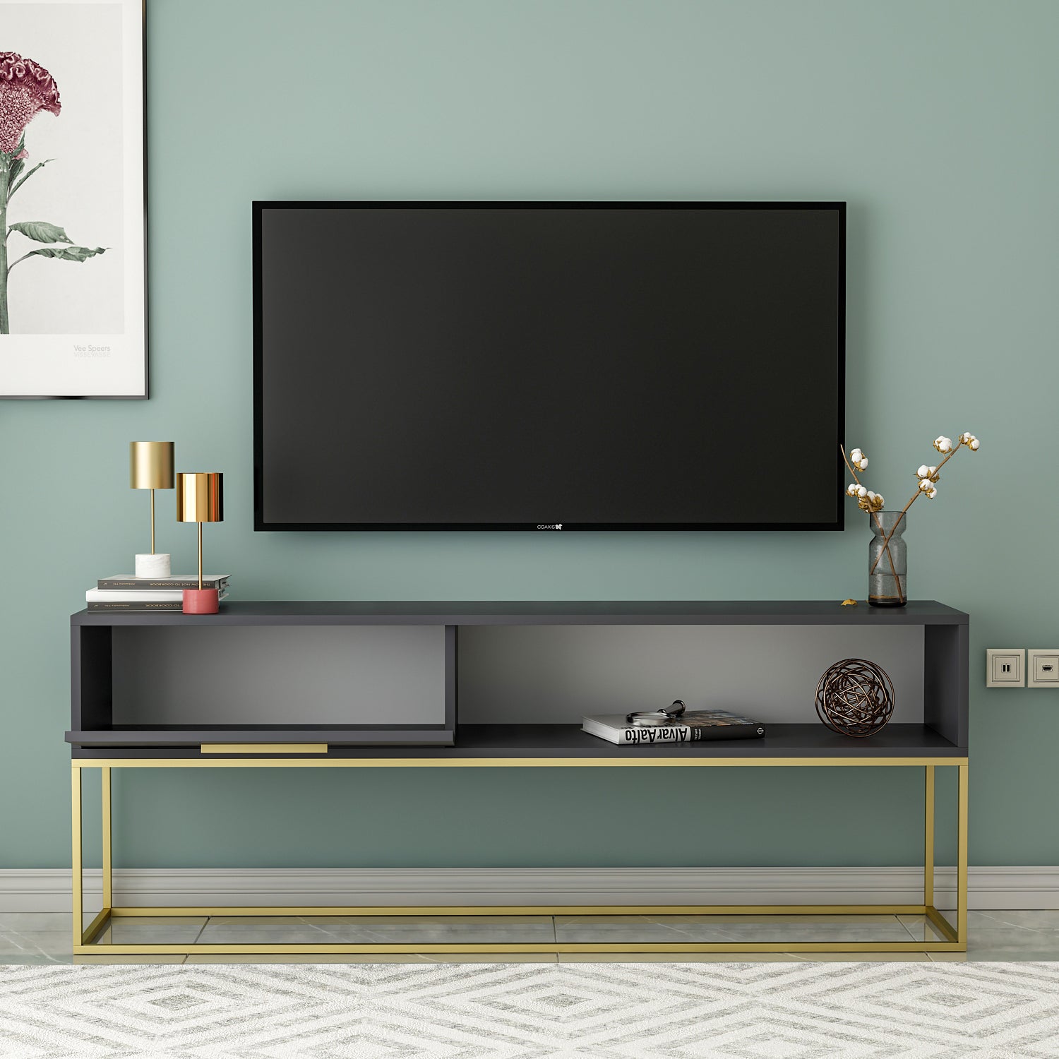 TV Lowboard Mira Anthrazit mit Metall Füße 9222