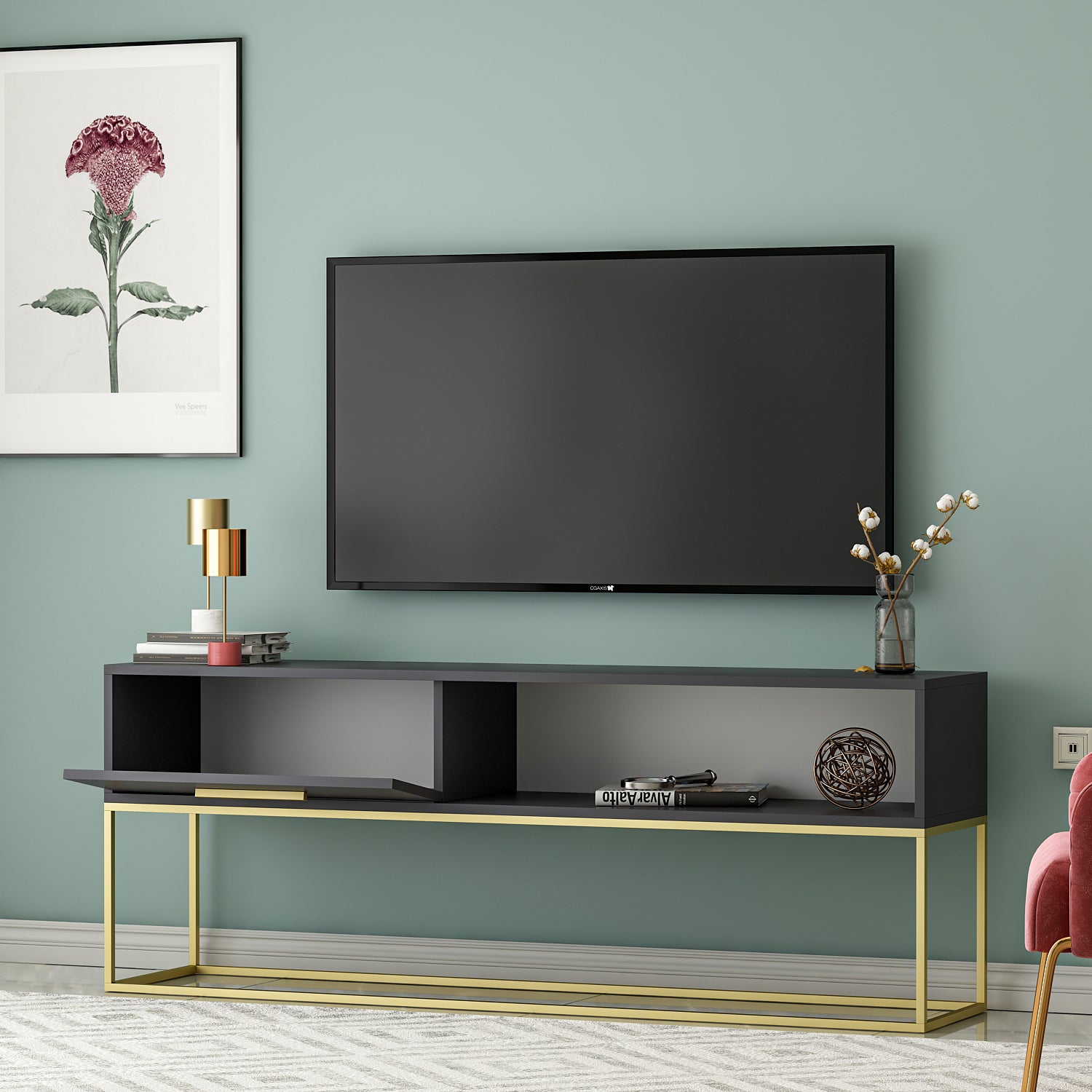 TV Lowboard Mira Anthrazit mit Metall Füße 9222