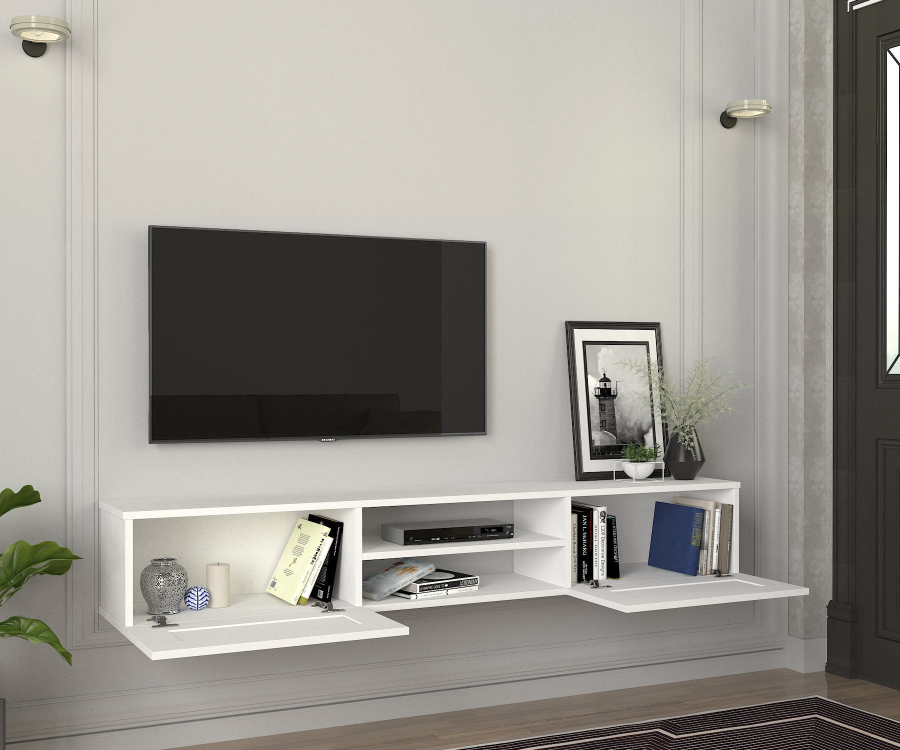 TV Lowboard Hängend Piuma Weiß