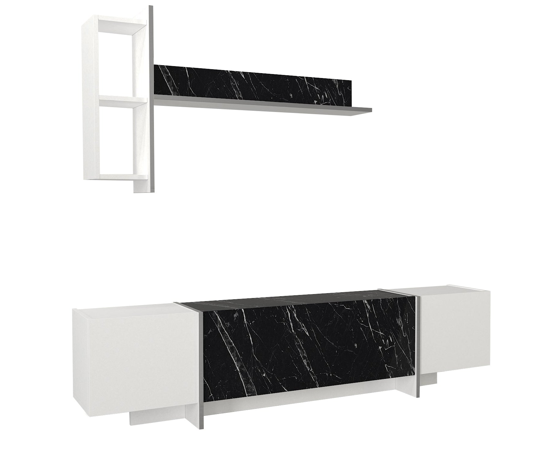 Wohnwand Veyron Weiß Schwarz Marmor Optik