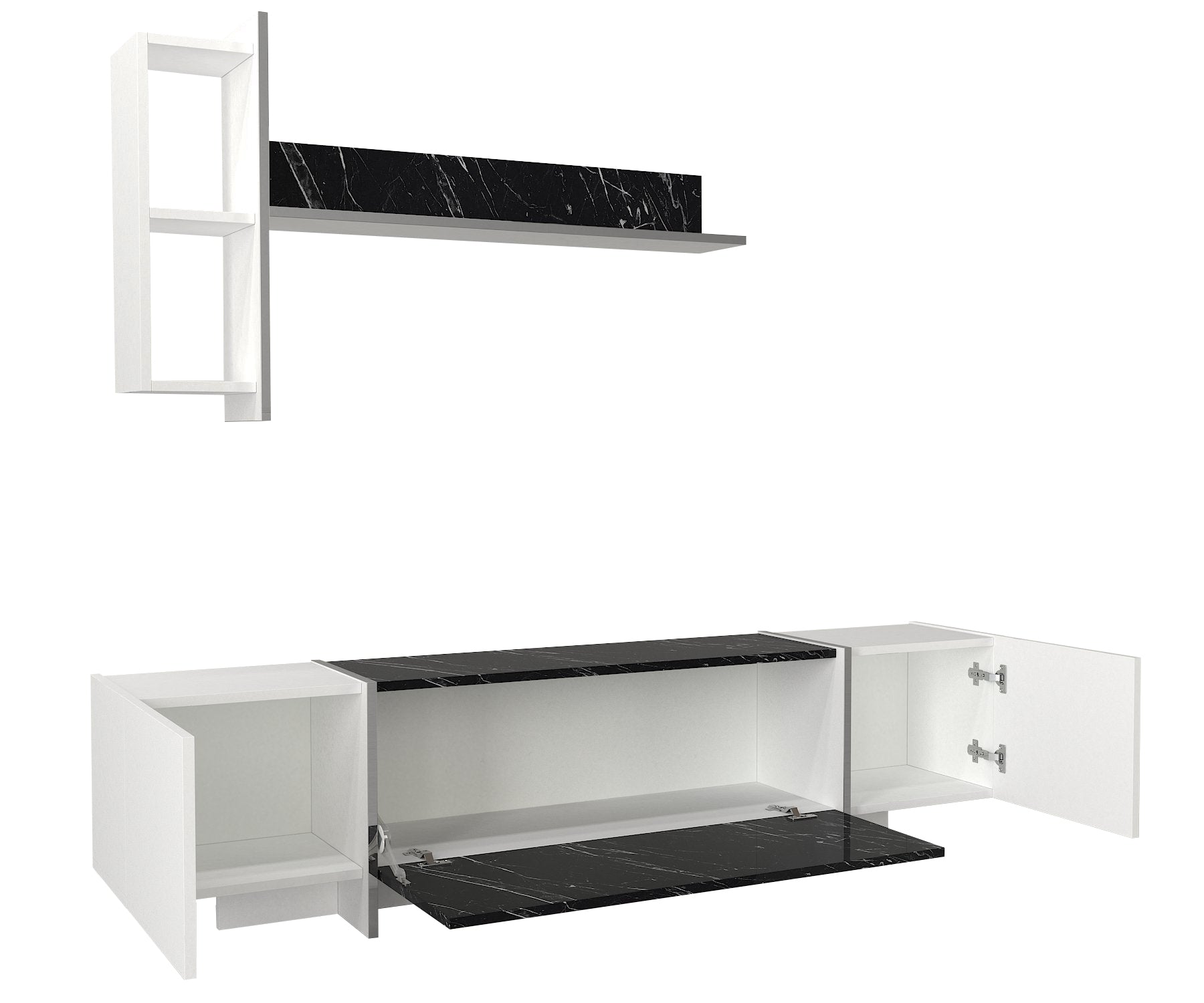 Wohnwand Veyron Weiß Schwarz Marmor Optik