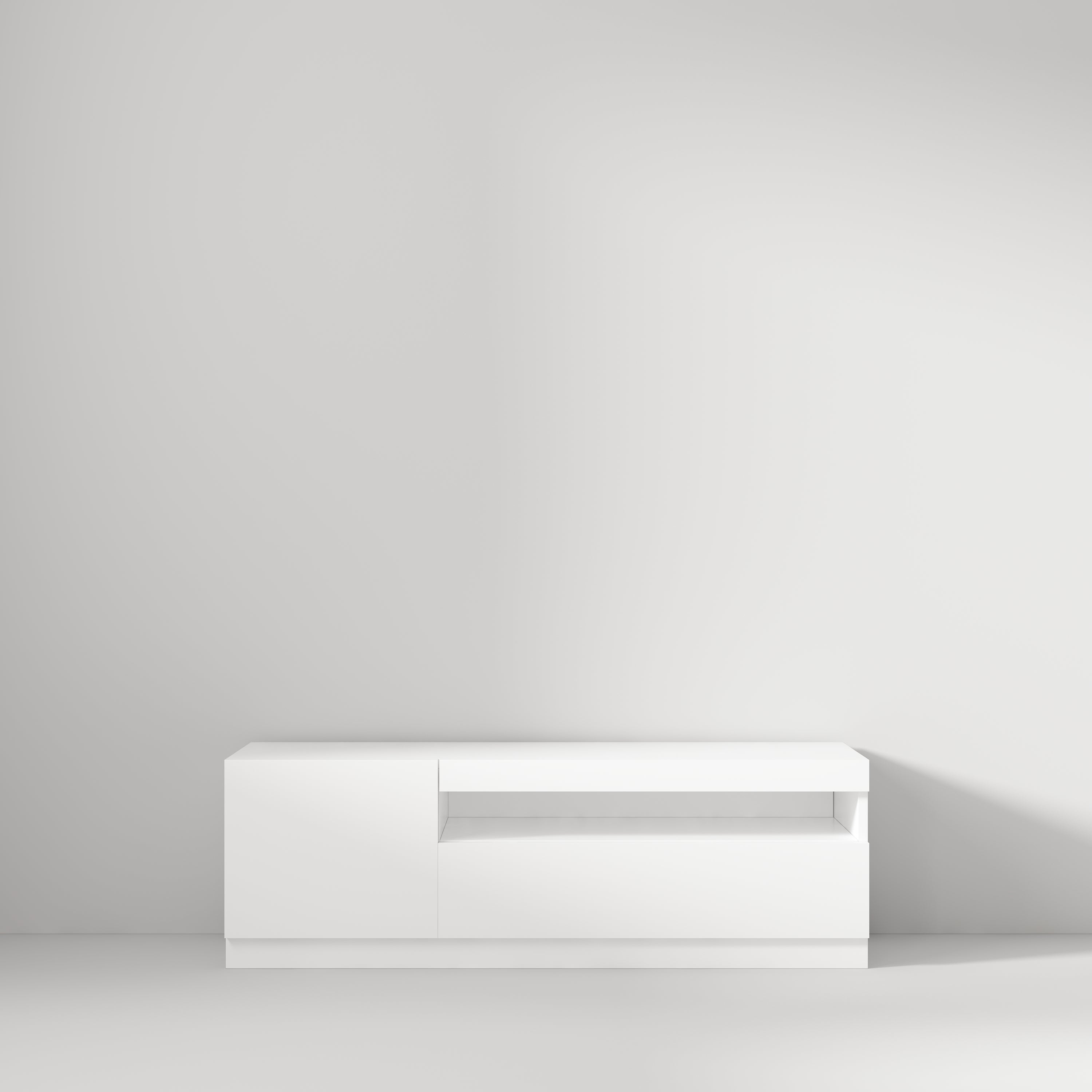 TV Lowboard Weiß mit LED-Leuchten Hochglanz Links 2/2 9482