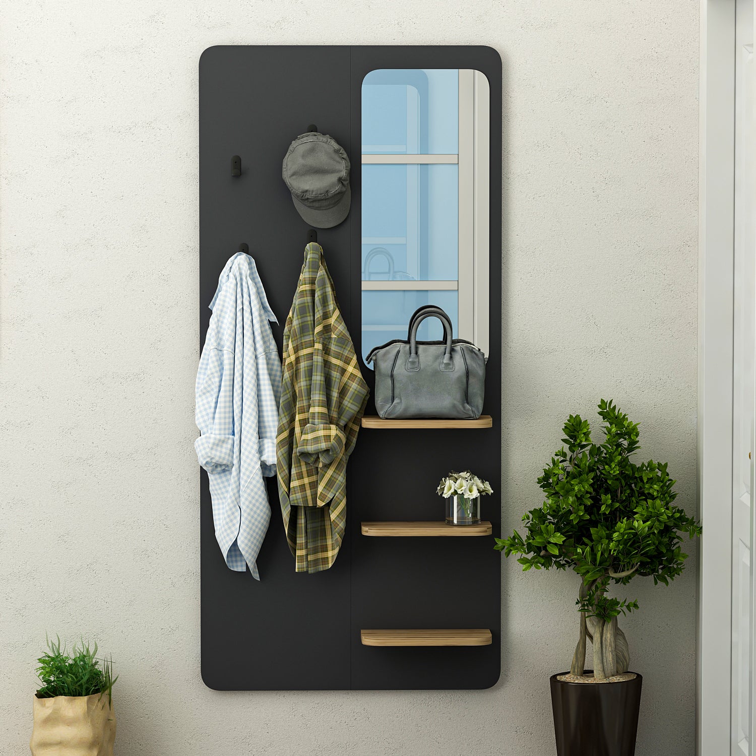 Wandgarderobe mit Spiegel Praktisch und Stilvoll Anthrazit 150 cm x 70 cm