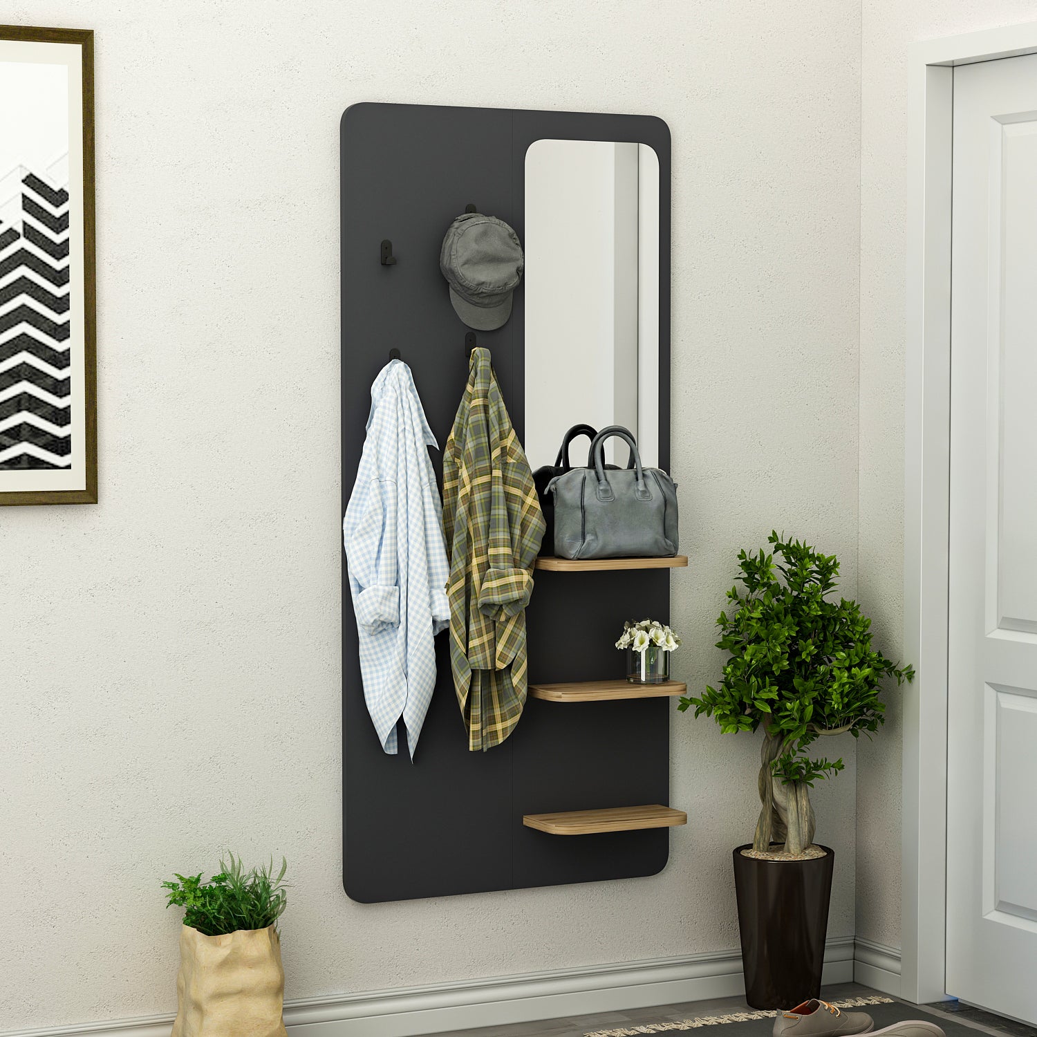 Wandgarderobe mit Spiegel Praktisch und Stilvoll Anthrazit 150 cm x 70 cm