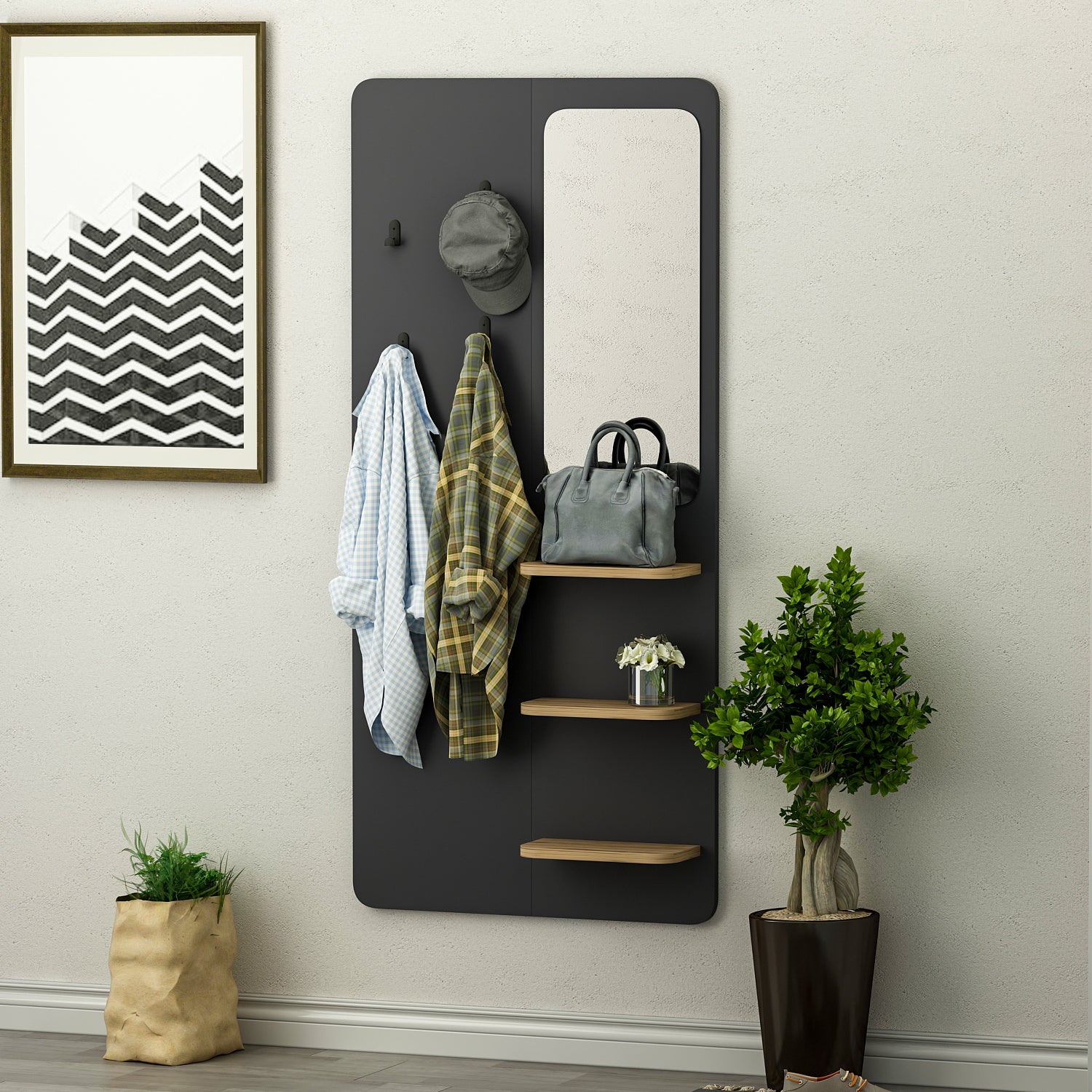 Wandgarderobe mit Spiegel Praktisch und Stilvoll Anthrazit 150 cm x 70 cm