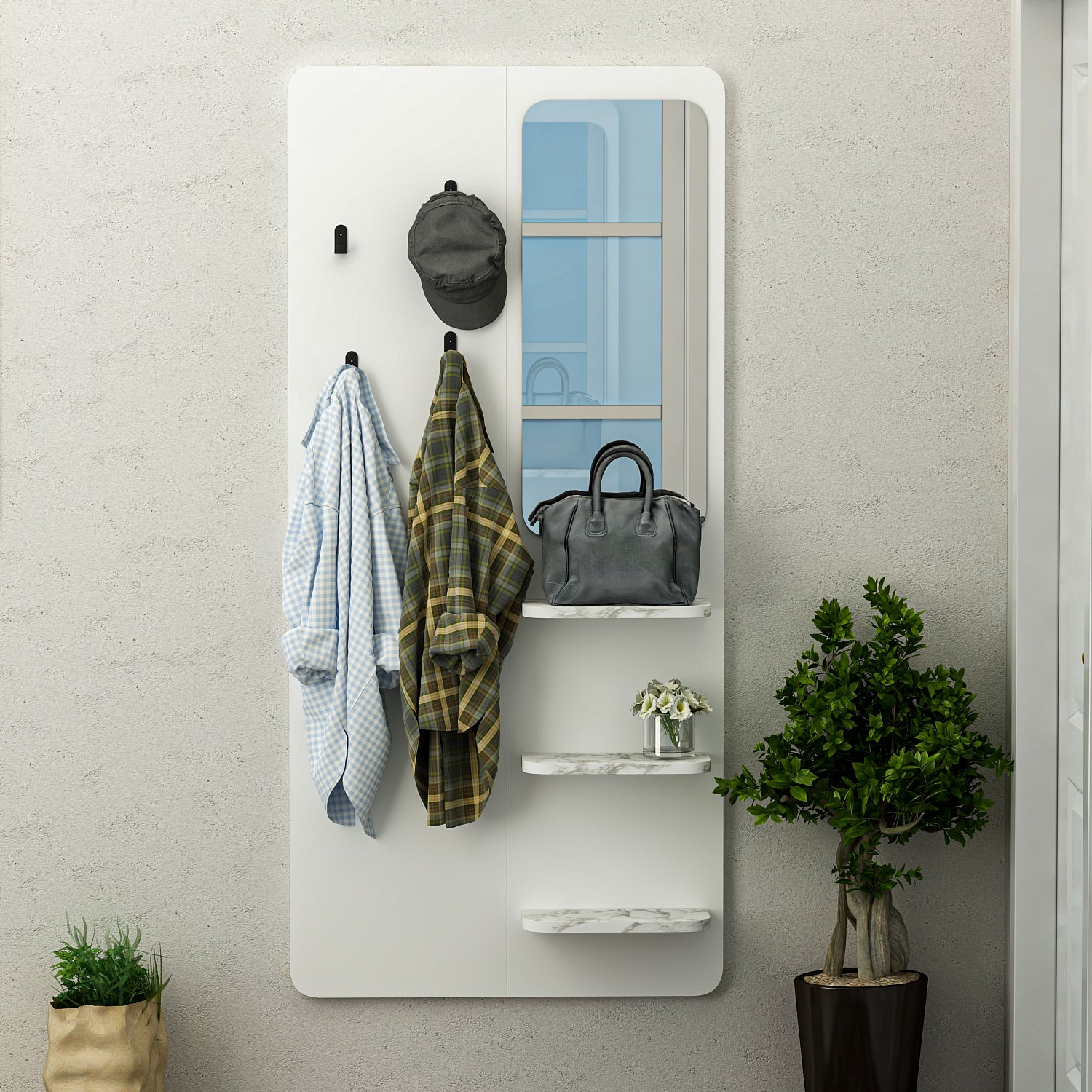 Wandgarderobe mit Spiegel Praktisch und Stilvoll Weiß 150 cm x 70 cm