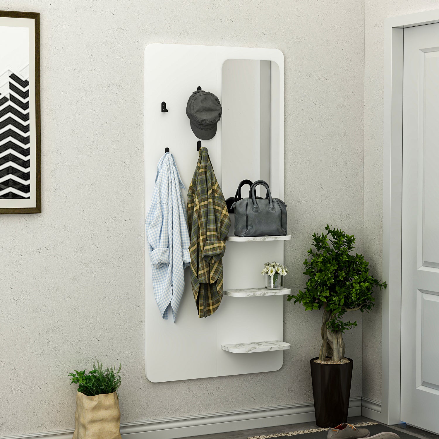 Wandgarderobe mit Spiegel Praktisch und Stilvoll Weiß 150 cm x 70 cm