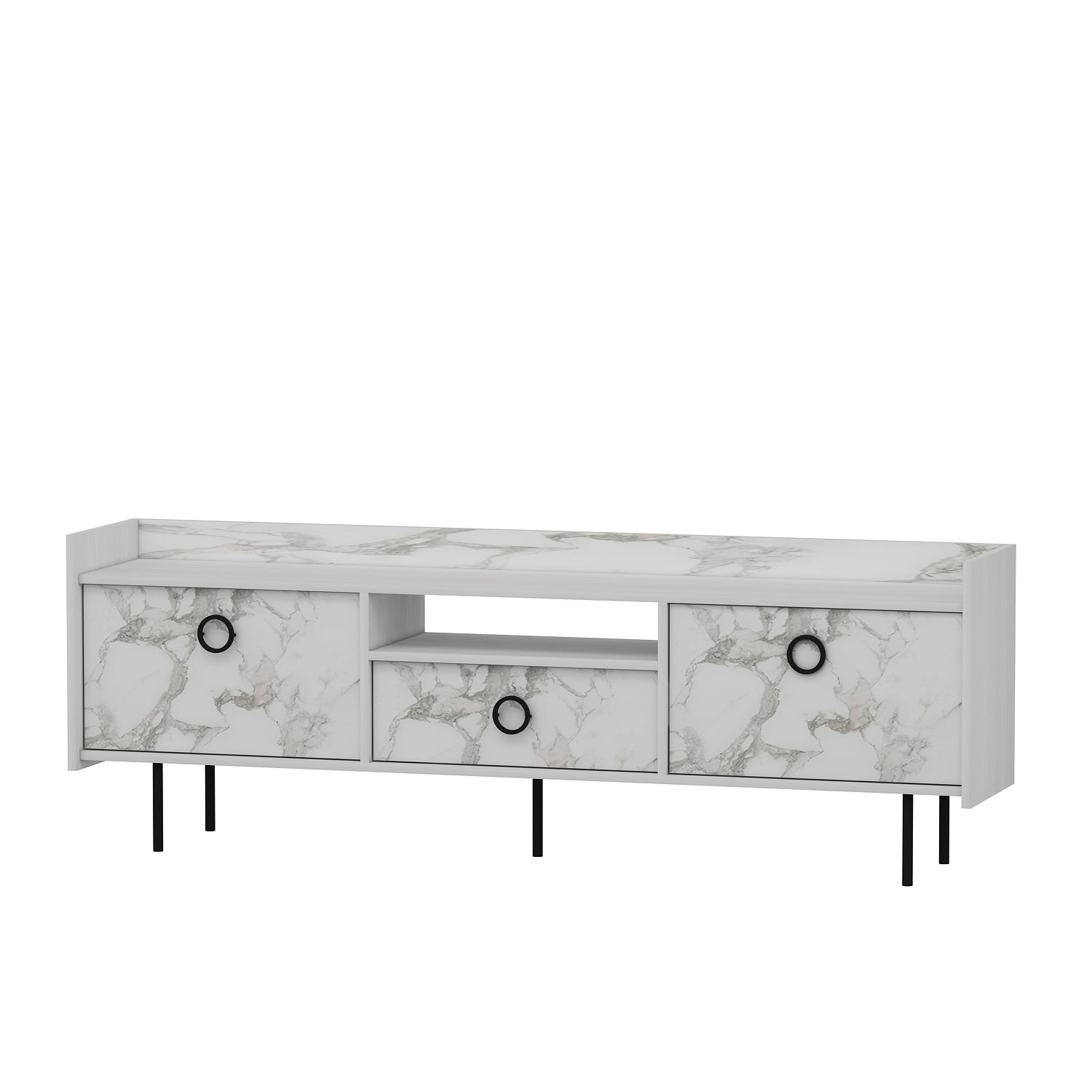 TV Lowboard Büsra Weiß Holz und Marmor Optik 3 türig 9208