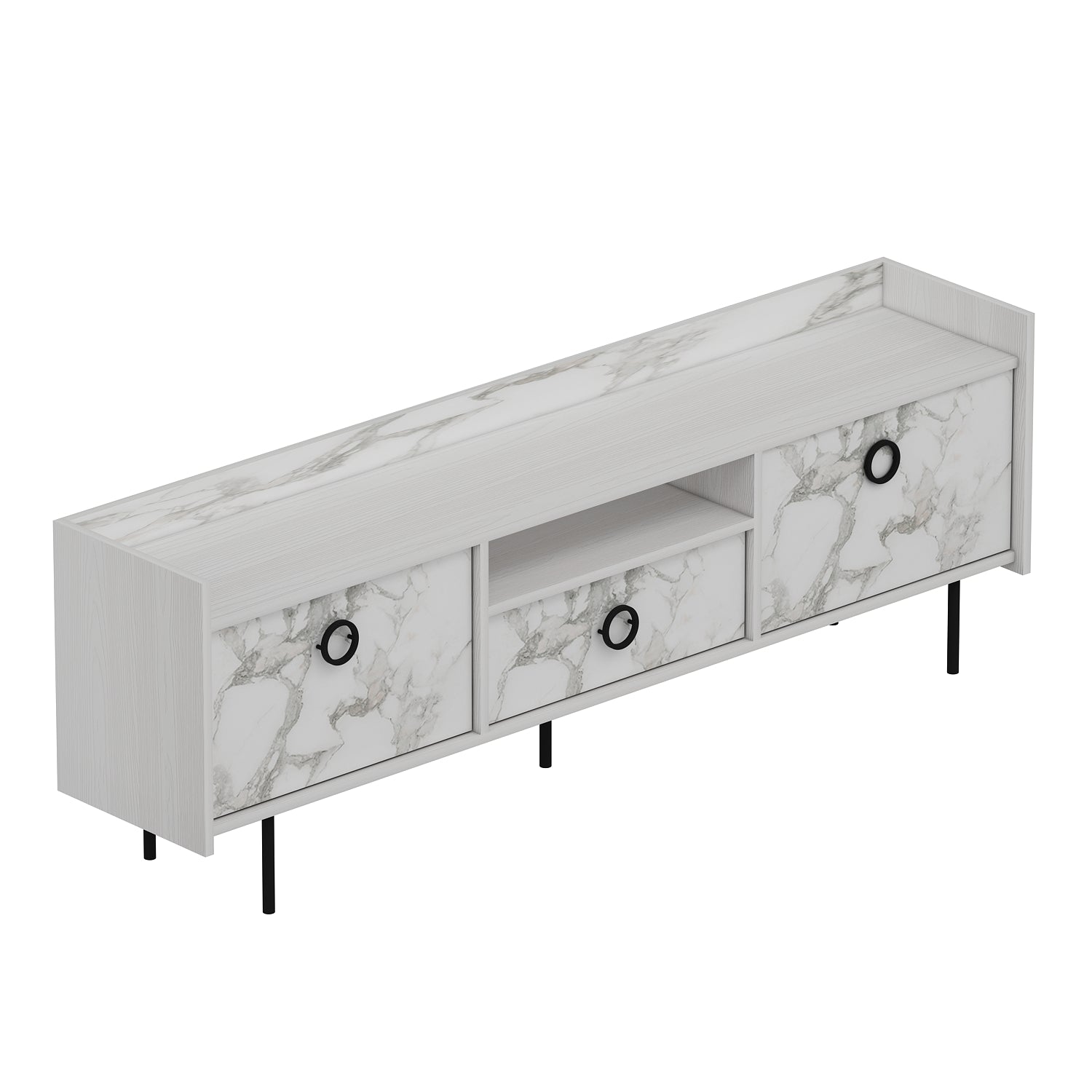 TV Lowboard Büsra Weiß Holz und Marmor Optik 3 türig 9208