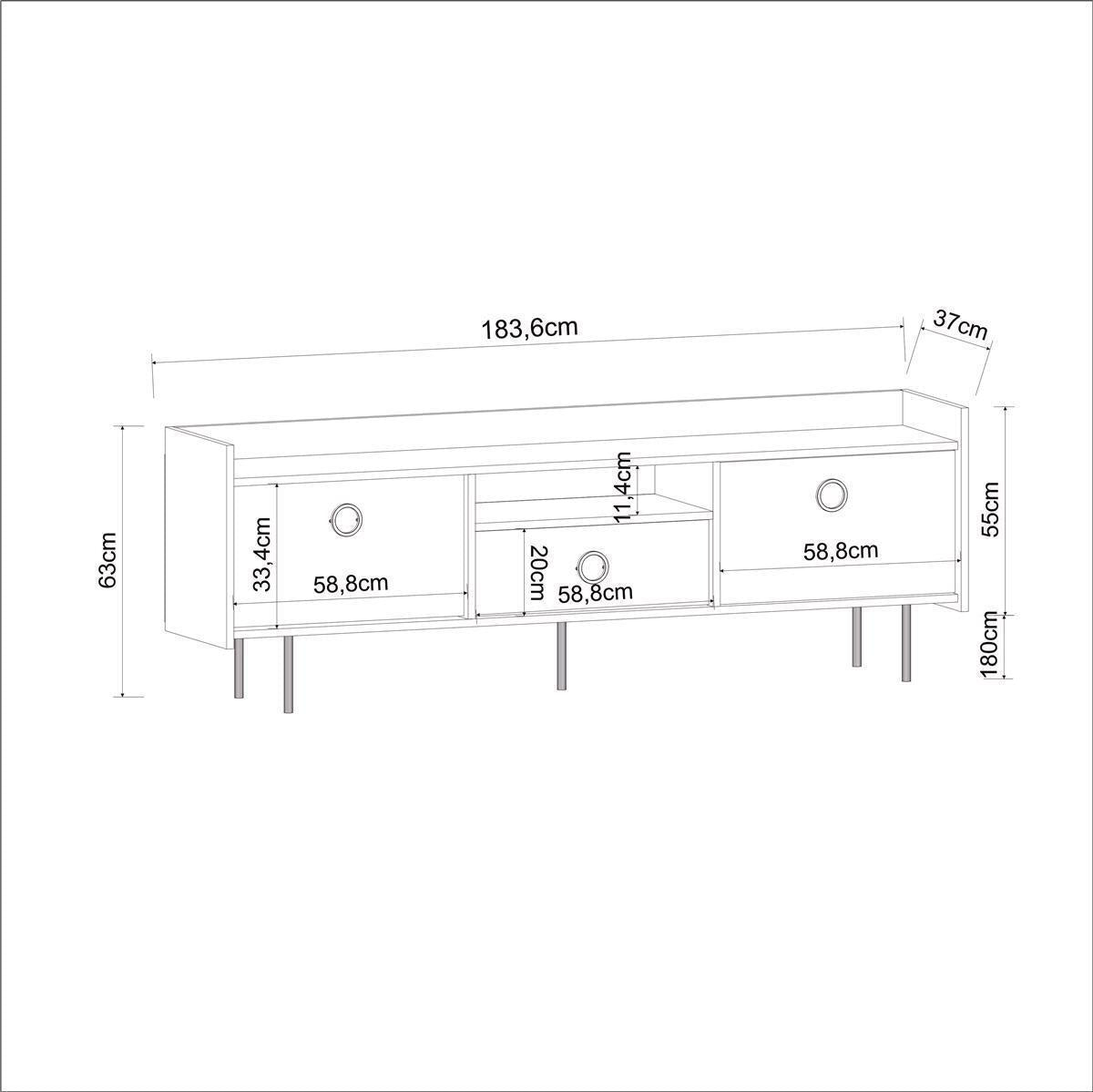 TV Lowboard Büsra Weiß Holz und Marmor Optik 3 türig 9208