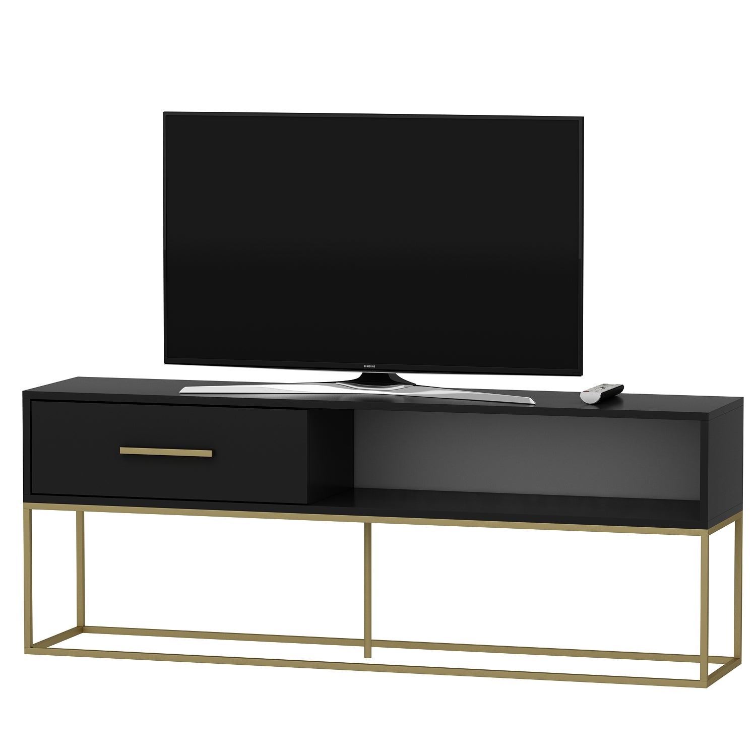 TV Lowboard Mira Schwarz Gold mit Metall Füße 9635