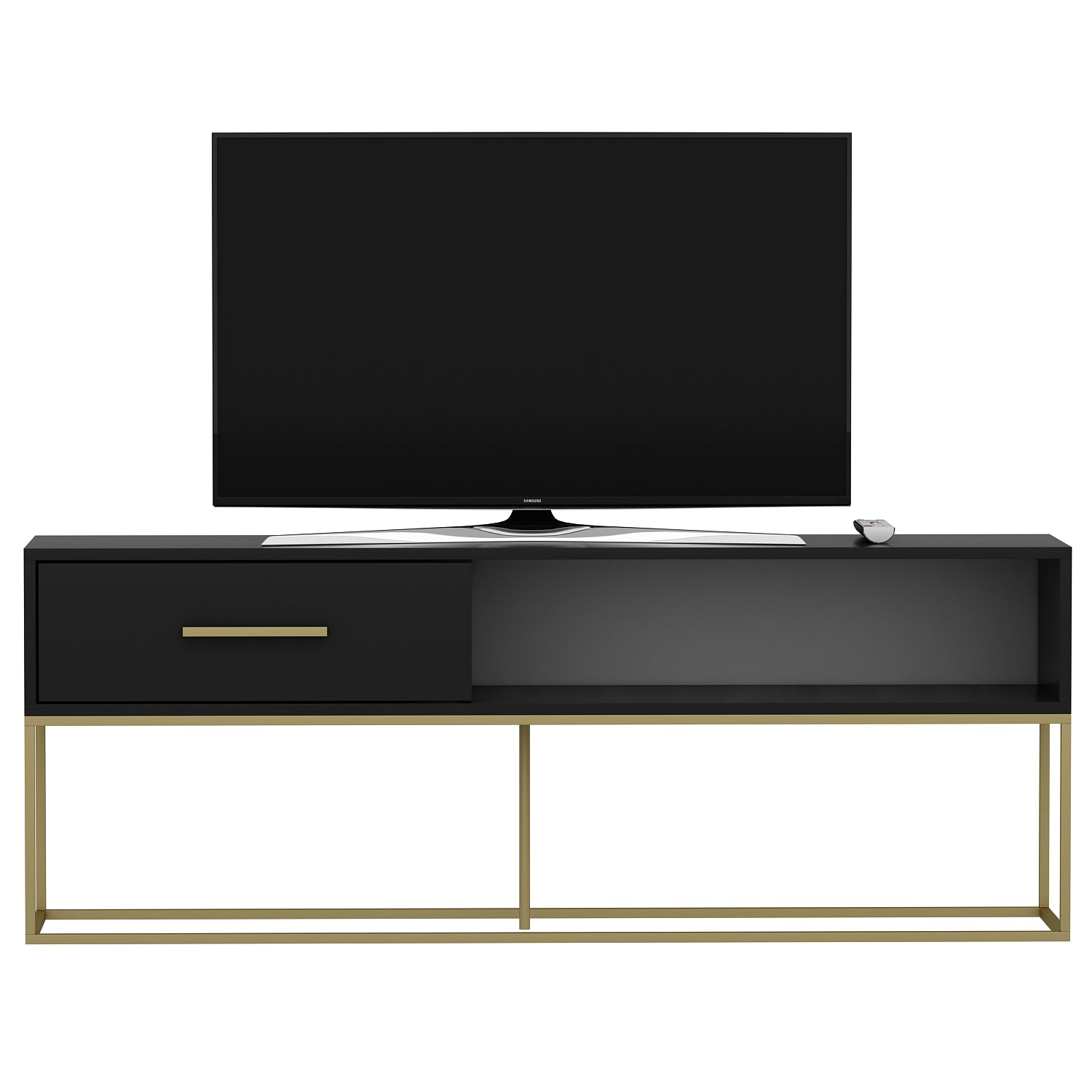 TV Lowboard Mira Schwarz Gold mit Metall Füße 9635