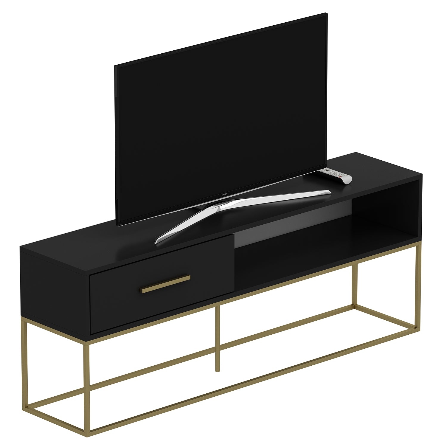 TV Lowboard Mira Schwarz Gold mit Metall Füße 9635