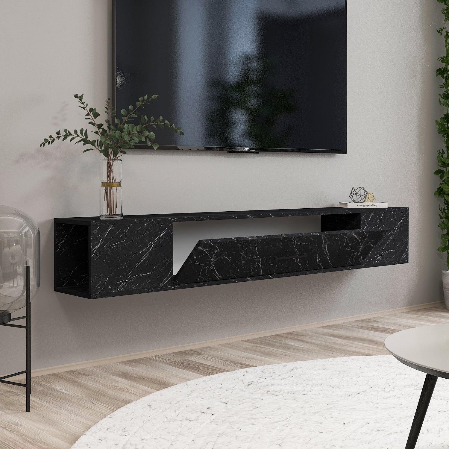 TV Lowboard Acworth Schwarz Marmor Optik 9611