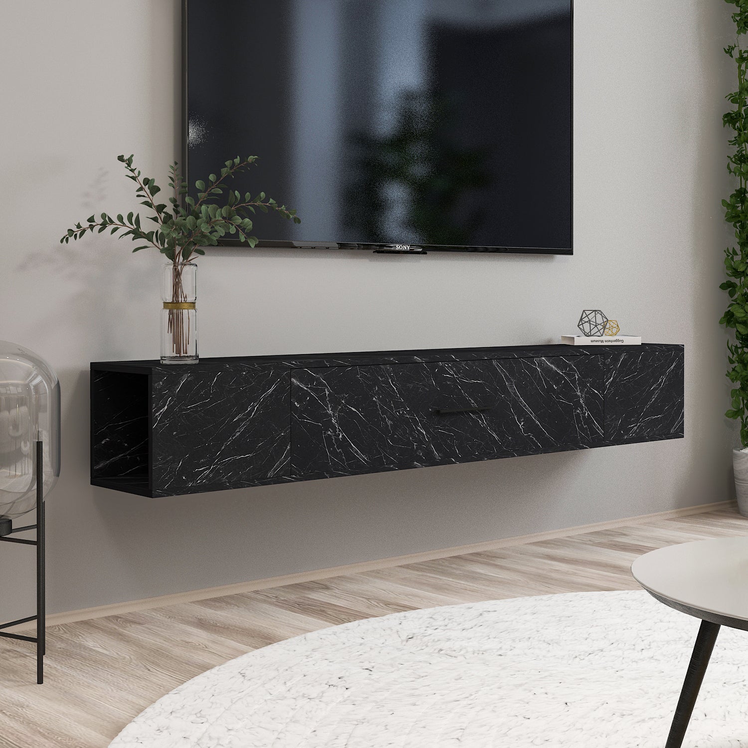 TV Lowboard Acworth Schwarz Marmor Optik 9611