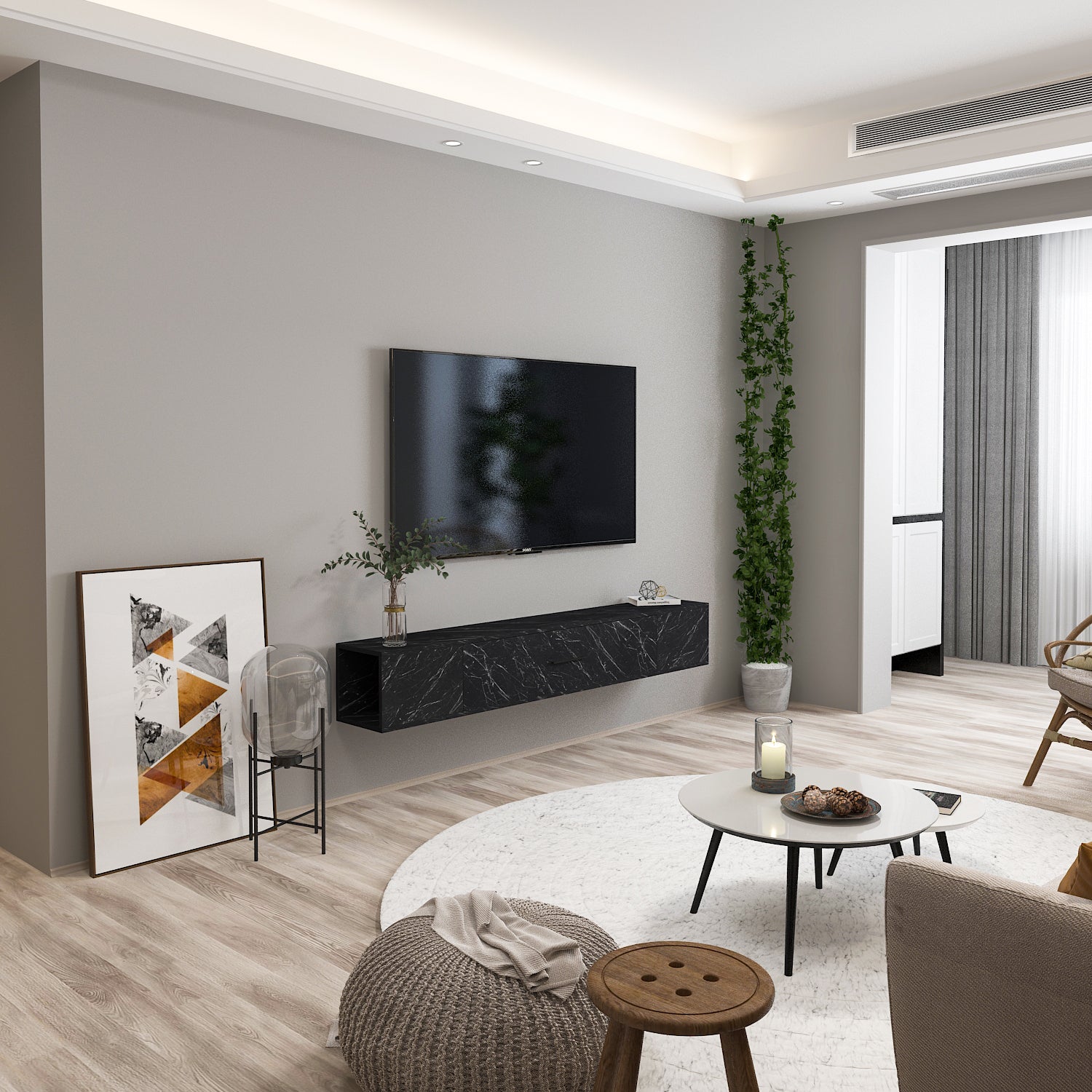 TV Lowboard Acworth Schwarz Marmor Optik 9611