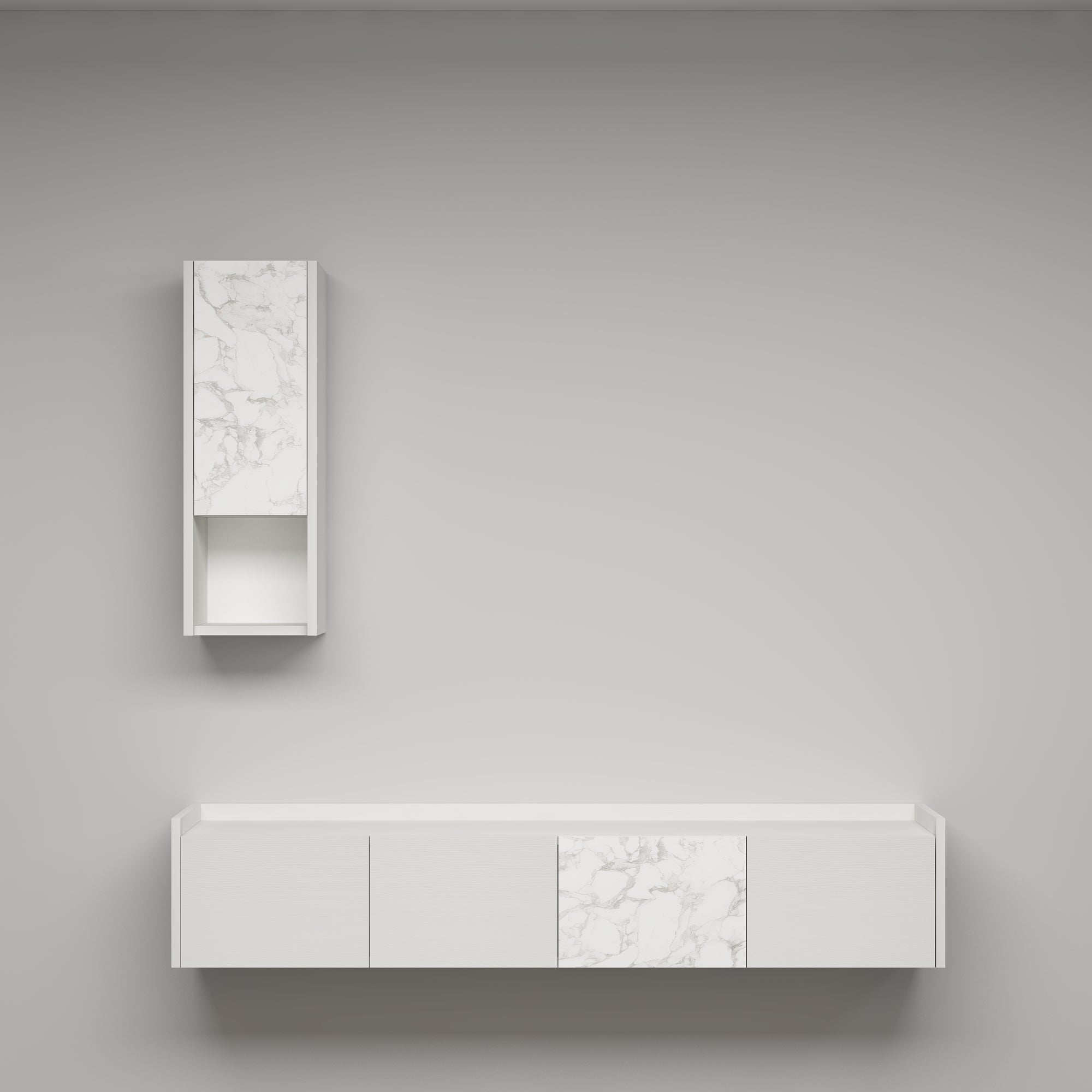 TV Lowboard Adrian Holz und Marmoroptik Weiß Hängend 9680