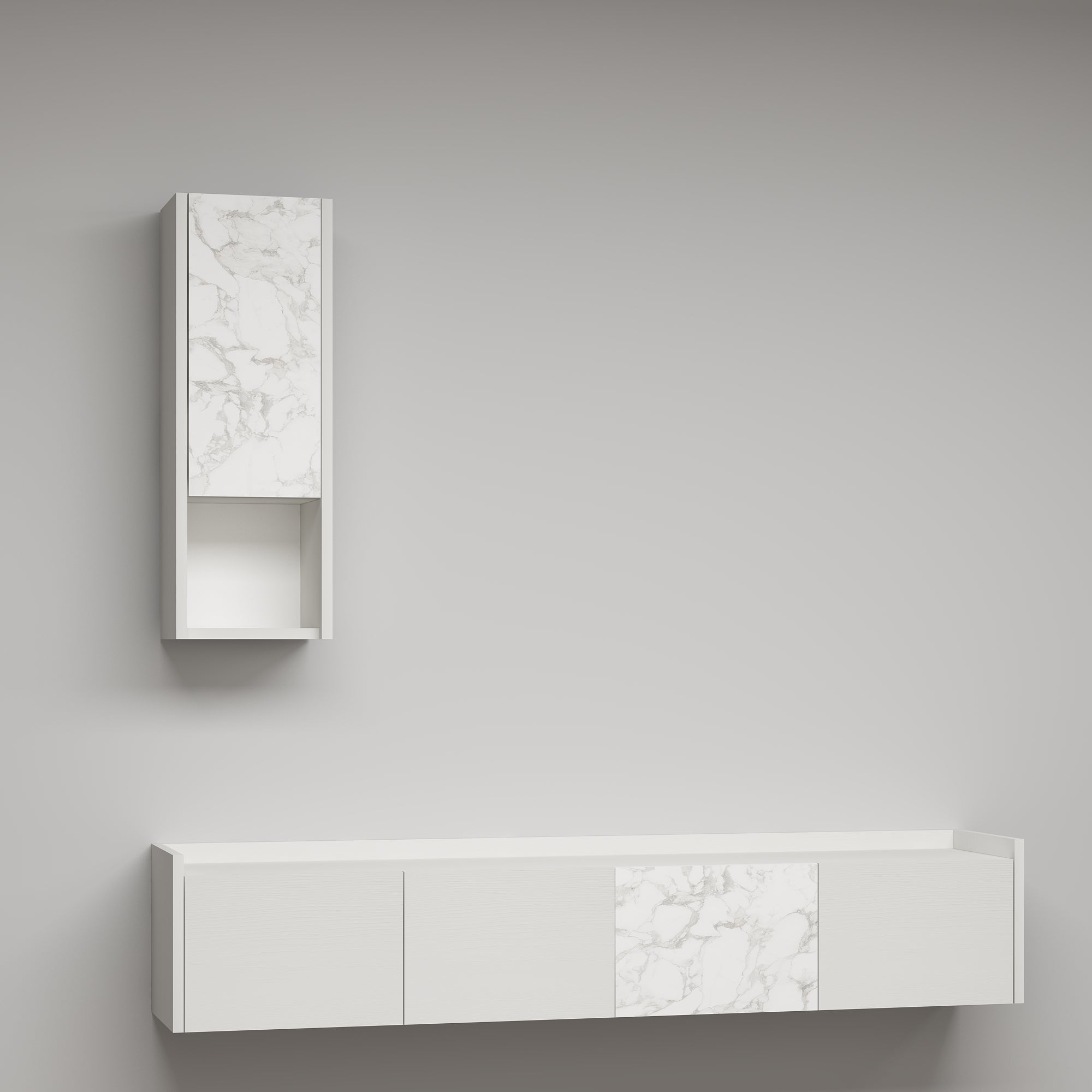 TV Lowboard Adrian Holz und Marmoroptik Weiß Hängend 9680