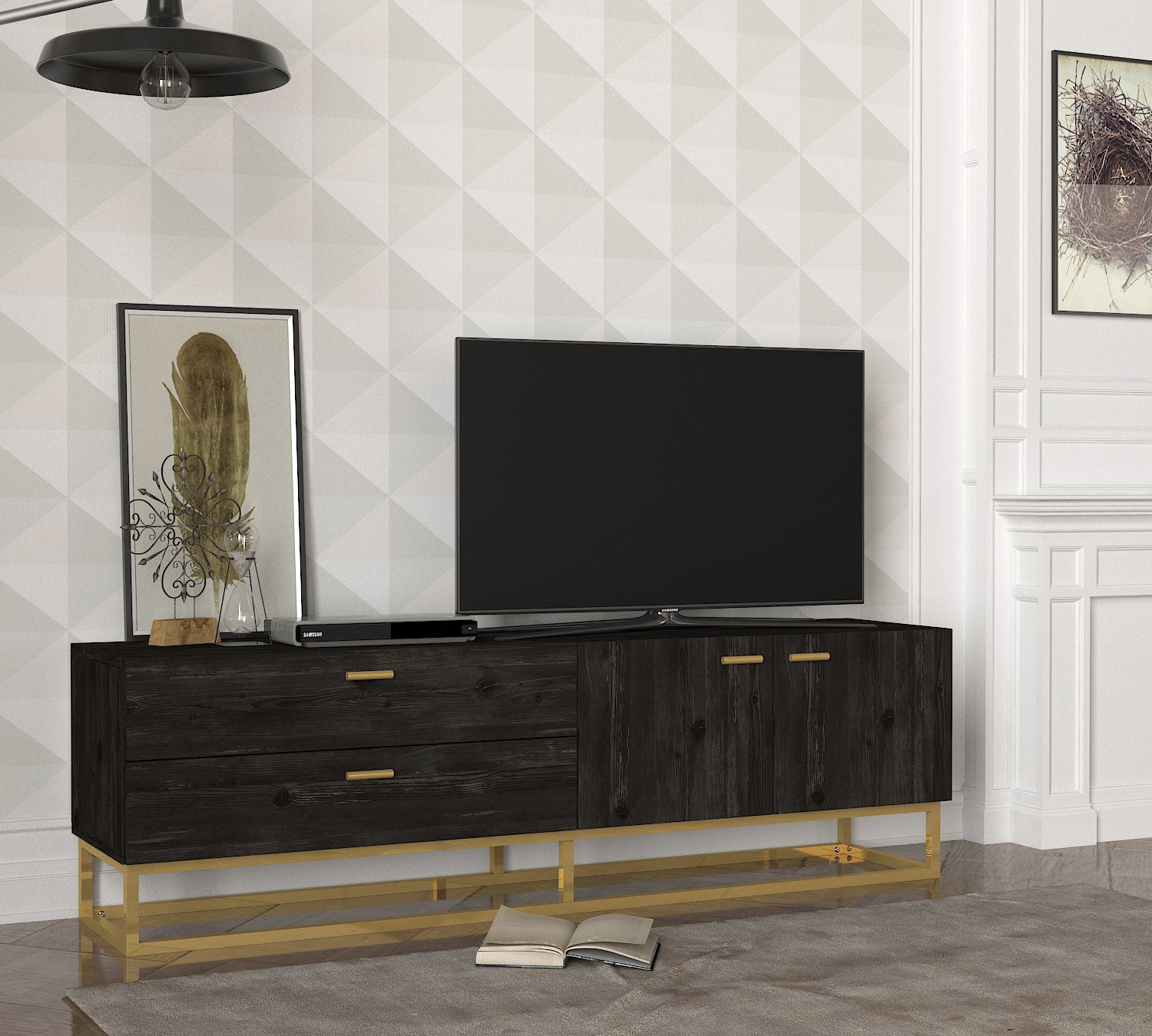 TV Lowboard Theodora Rebab Gold mit Metall Füße